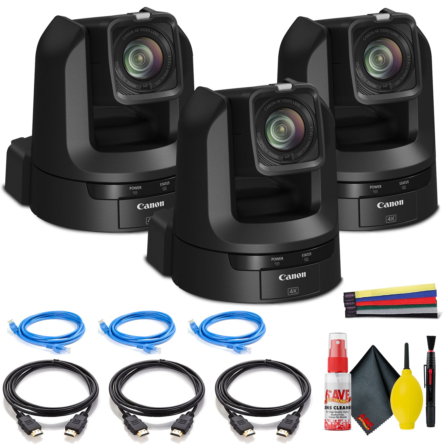 3 x Canon CR-N300 4K NDI PTZ Camera with 20x Zoom (Satin Black) - Bundle