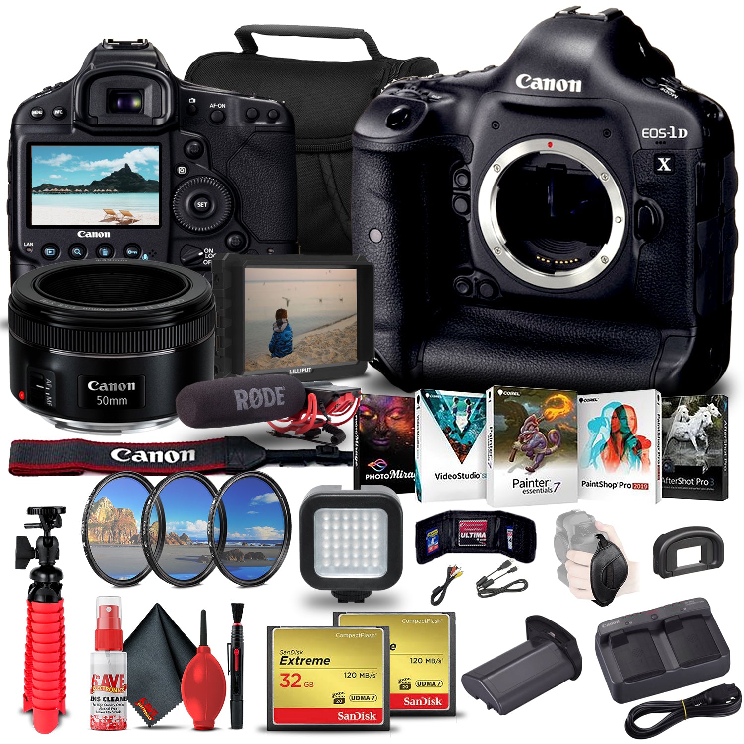 Canon EOS-1D X DSLR Camera Body 5253B002 + 4K Monitor + More Bundle Canon