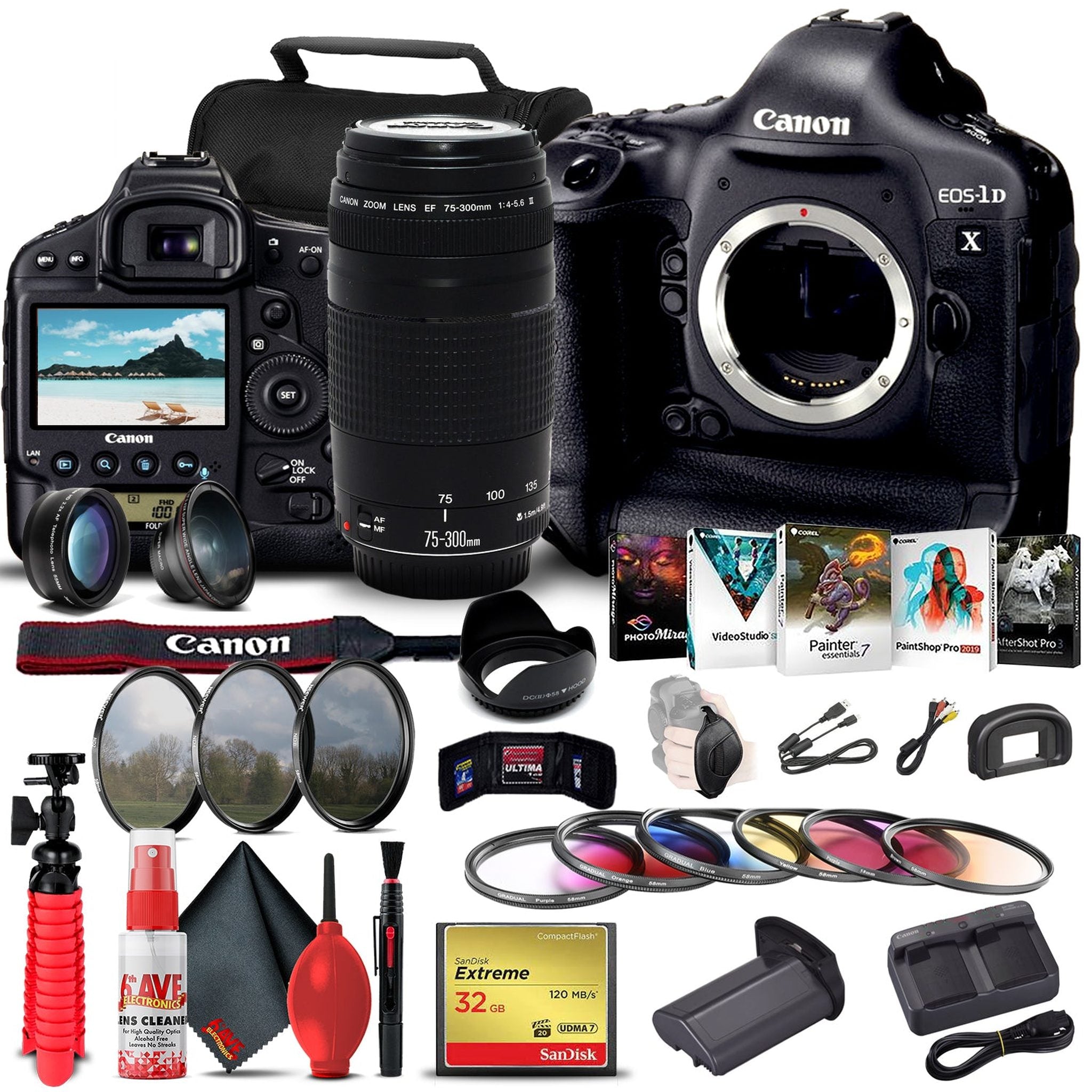 Canon EOS-1D X DSLR Camera Body 5253B002 + Canon Lens Bundle Canon