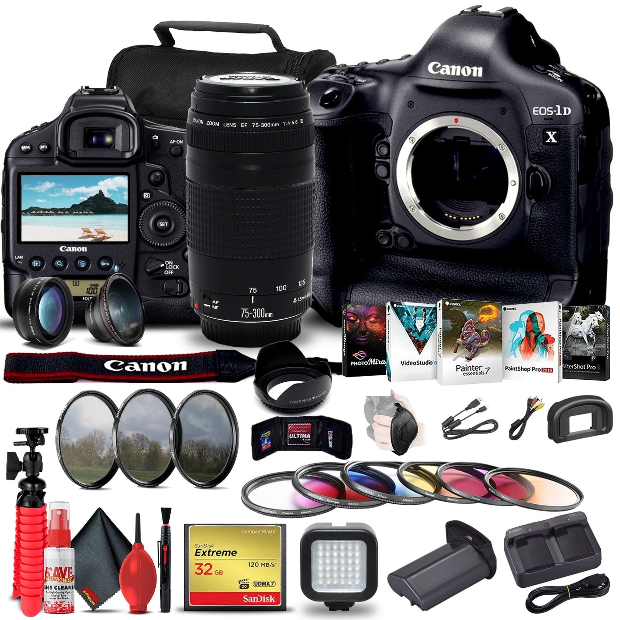 Canon EOS-1D X DSLR Camera Body 5253B002 + Canon Lens + More Bundle Canon