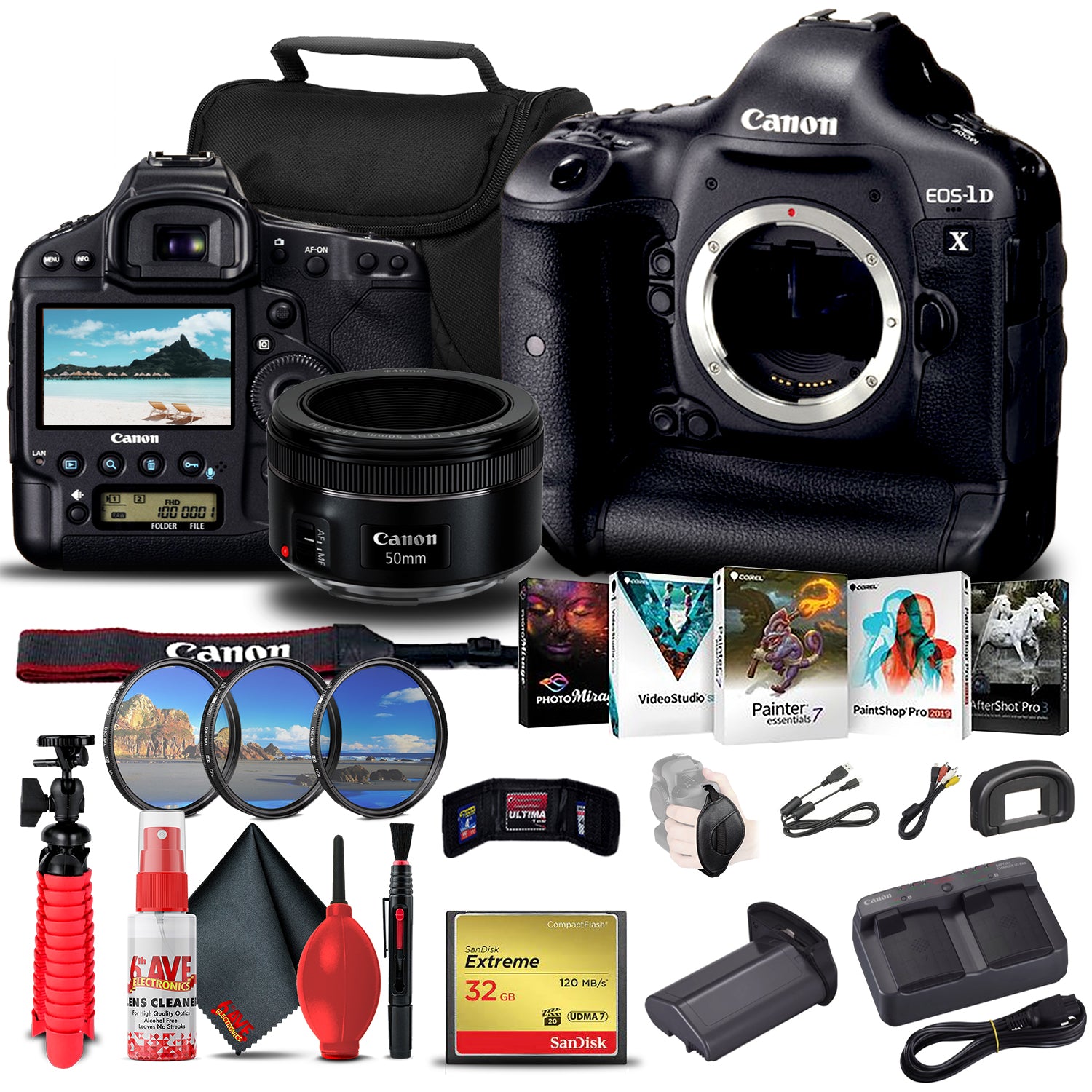 Canon EOS-1D X DSLR Camera Body Only + Canon Lens + More Bundle Canon