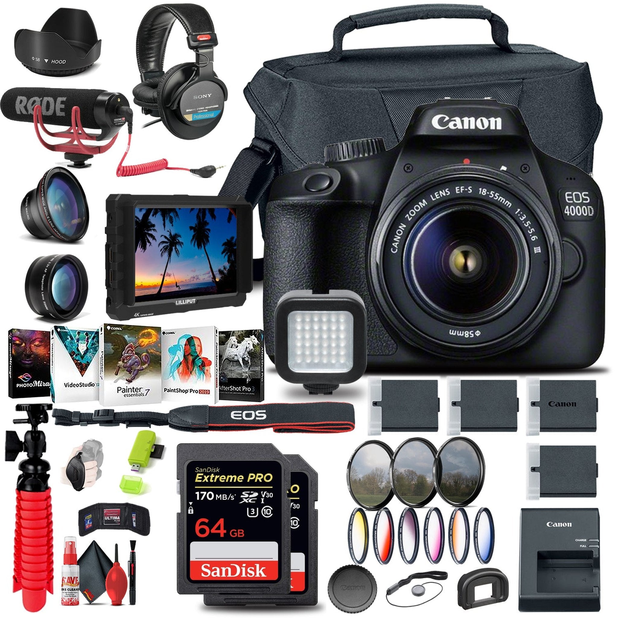 Canon EOS 4000D / Rebel T100 DSLR Camera with 18-55mm Lens + 4K Monitor Extreme Bundle Canon