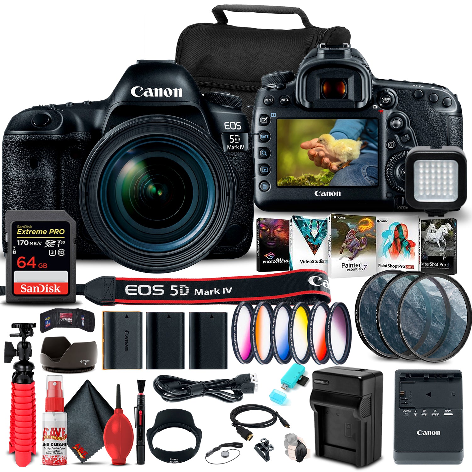 Canon EOS 5D Mark IV DSLR Camera with 24-70mm f/4L Lens 1483C018 Pro Bundle Canon