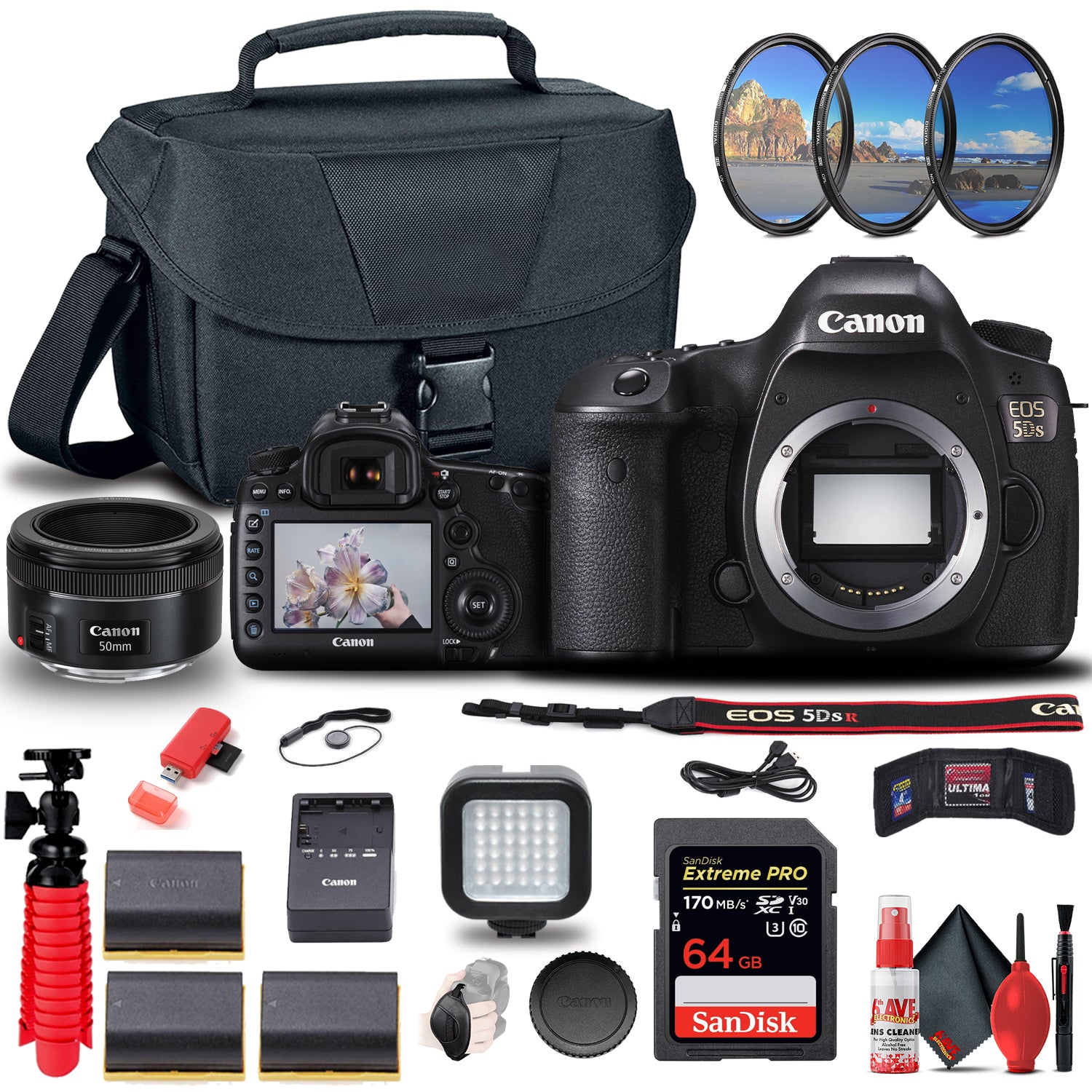 Canon EOS 5DS DSLR Camera 0581C002 + Canon EF 50mm Lens + 64GB + More Canon