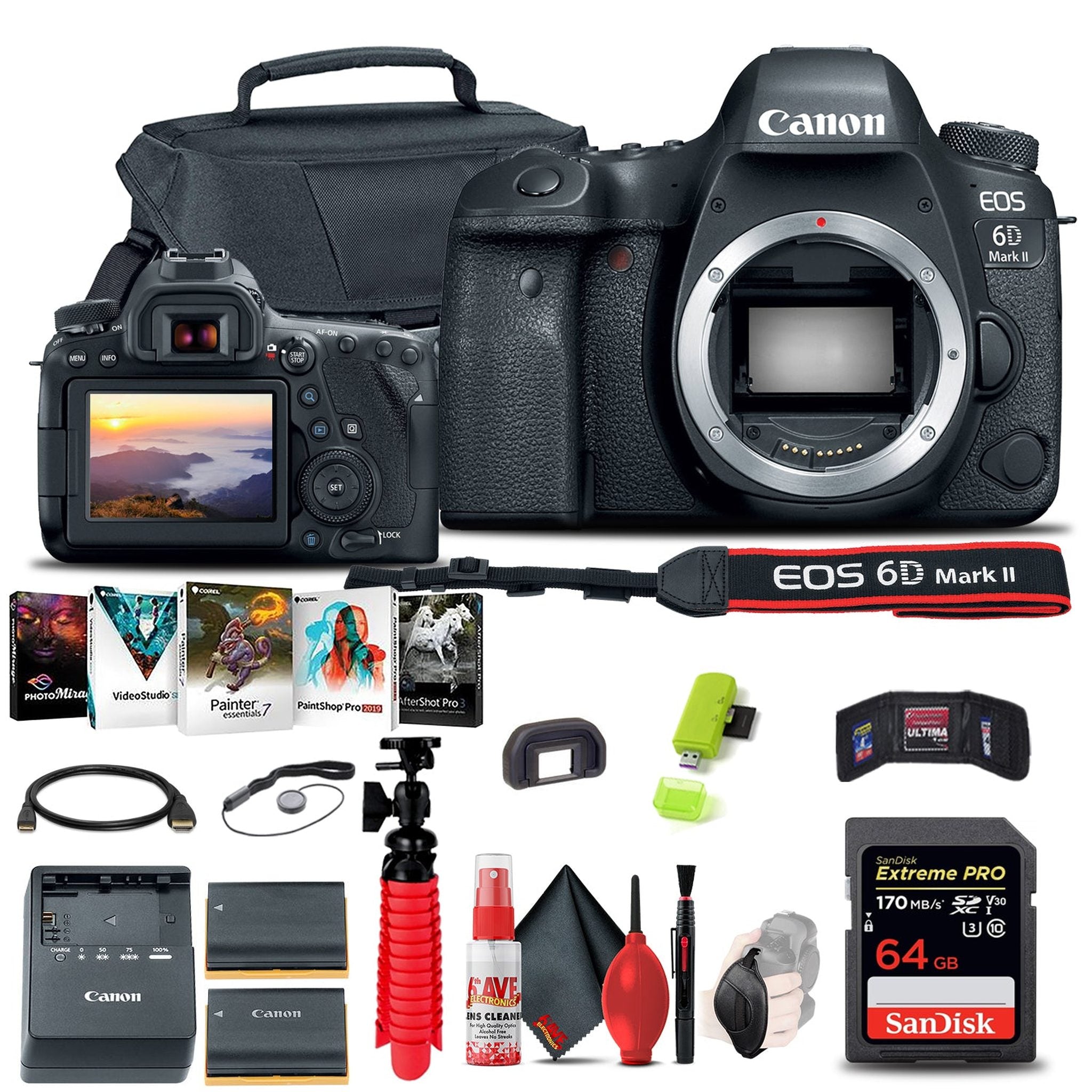 Canon EOS 6D Mark II DSLR Camera 1897C002 Extra Battery & Storage Bundle Canon