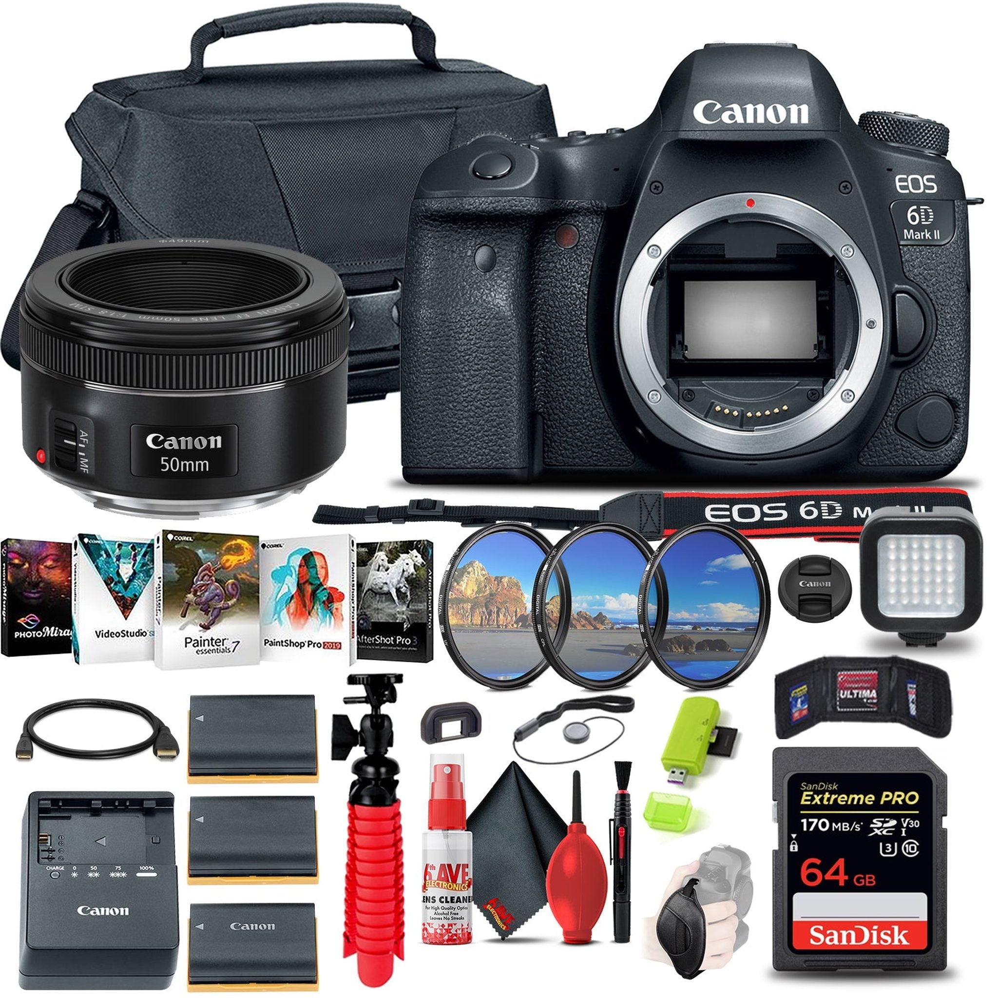 Canon EOS 6D Mark II DSLR Camera 1897C002 + Canon EF 50mm Lens All in One Bundle Canon