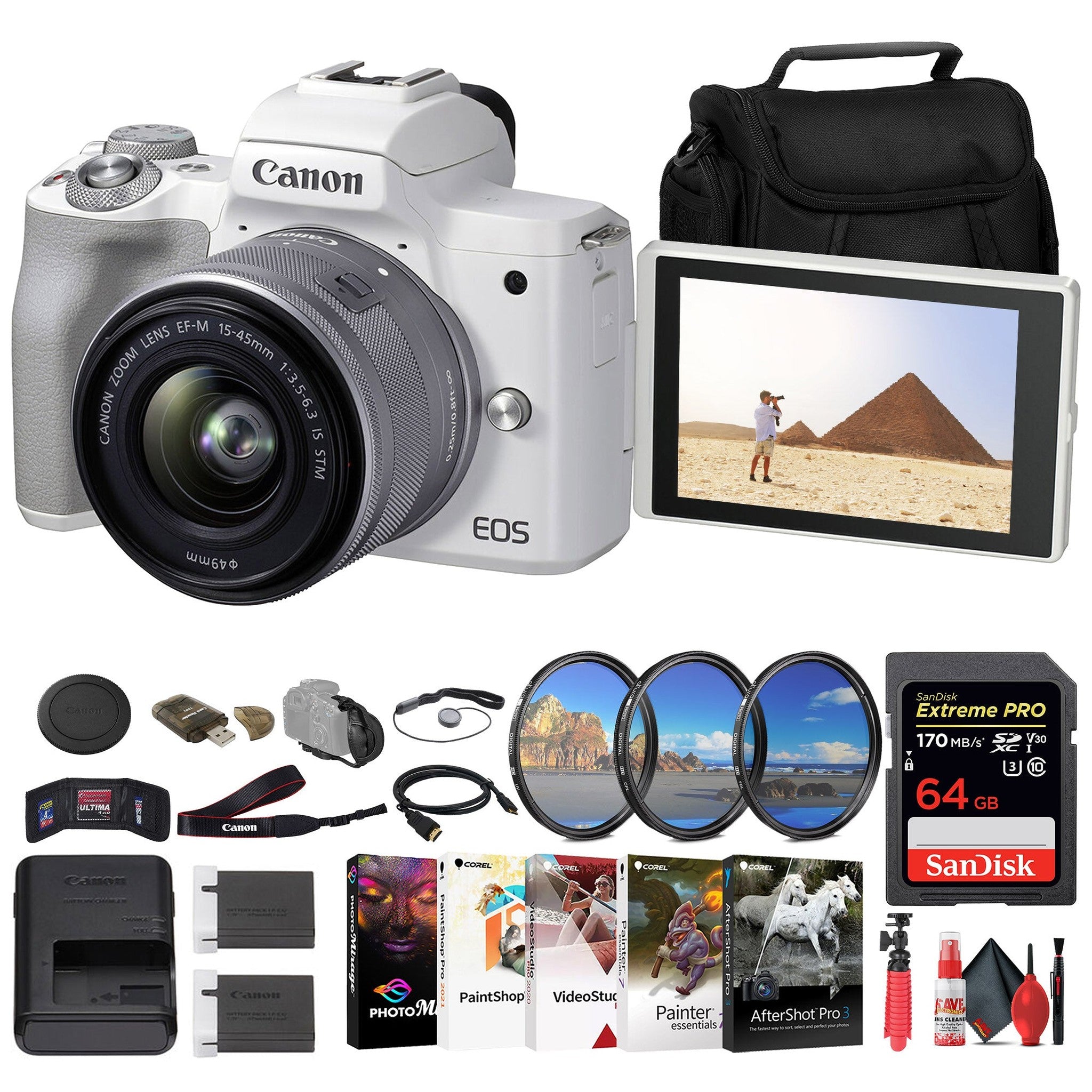 Canon EOS M50 Mark II Mirrorless Camera W/ 15-45mm Lens + 64GB Card Starter Bundle Canon