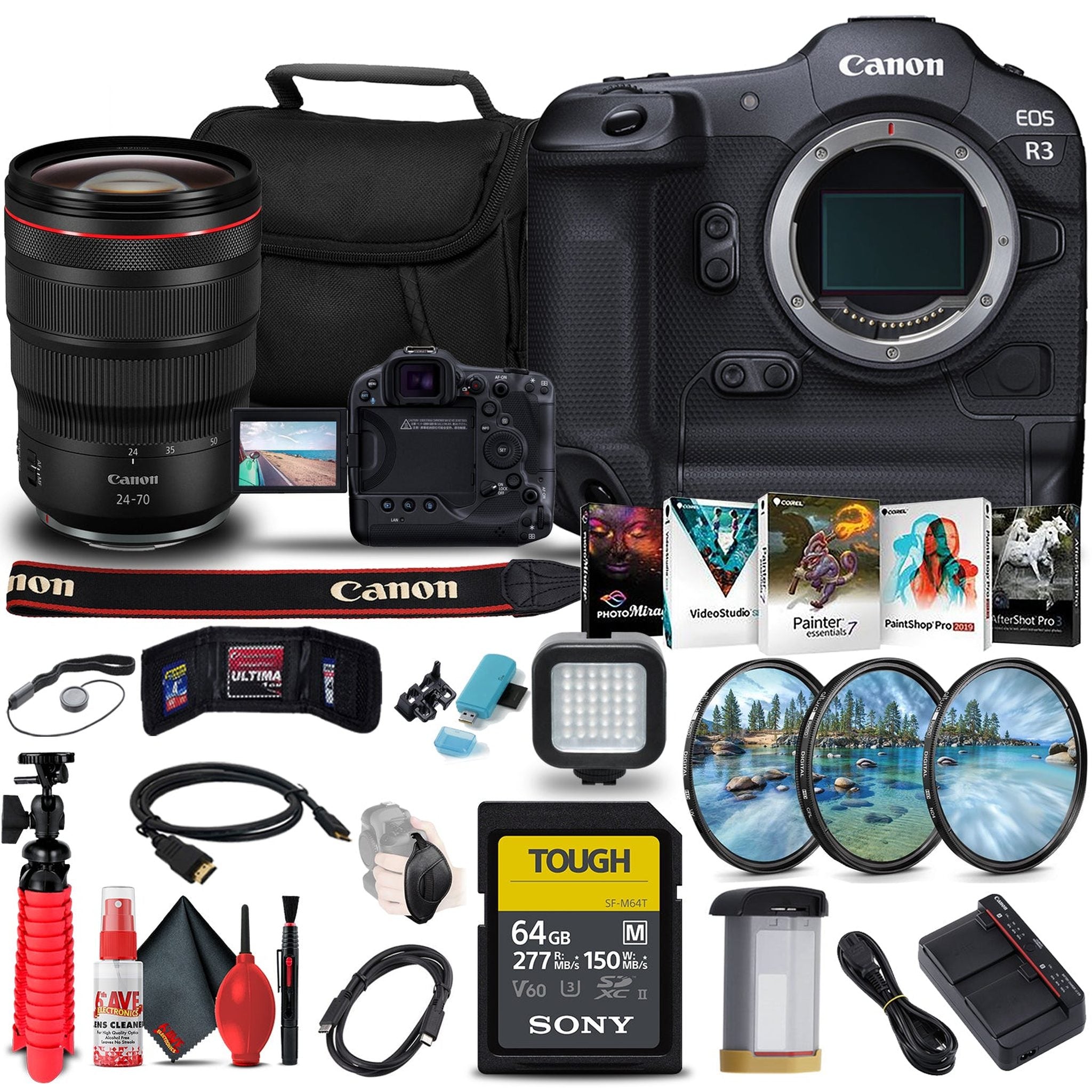 Canon EOS R3 Mirrorless Camera 4895C002 + Canon RF 24-70mm Lens + More Bundle Canon