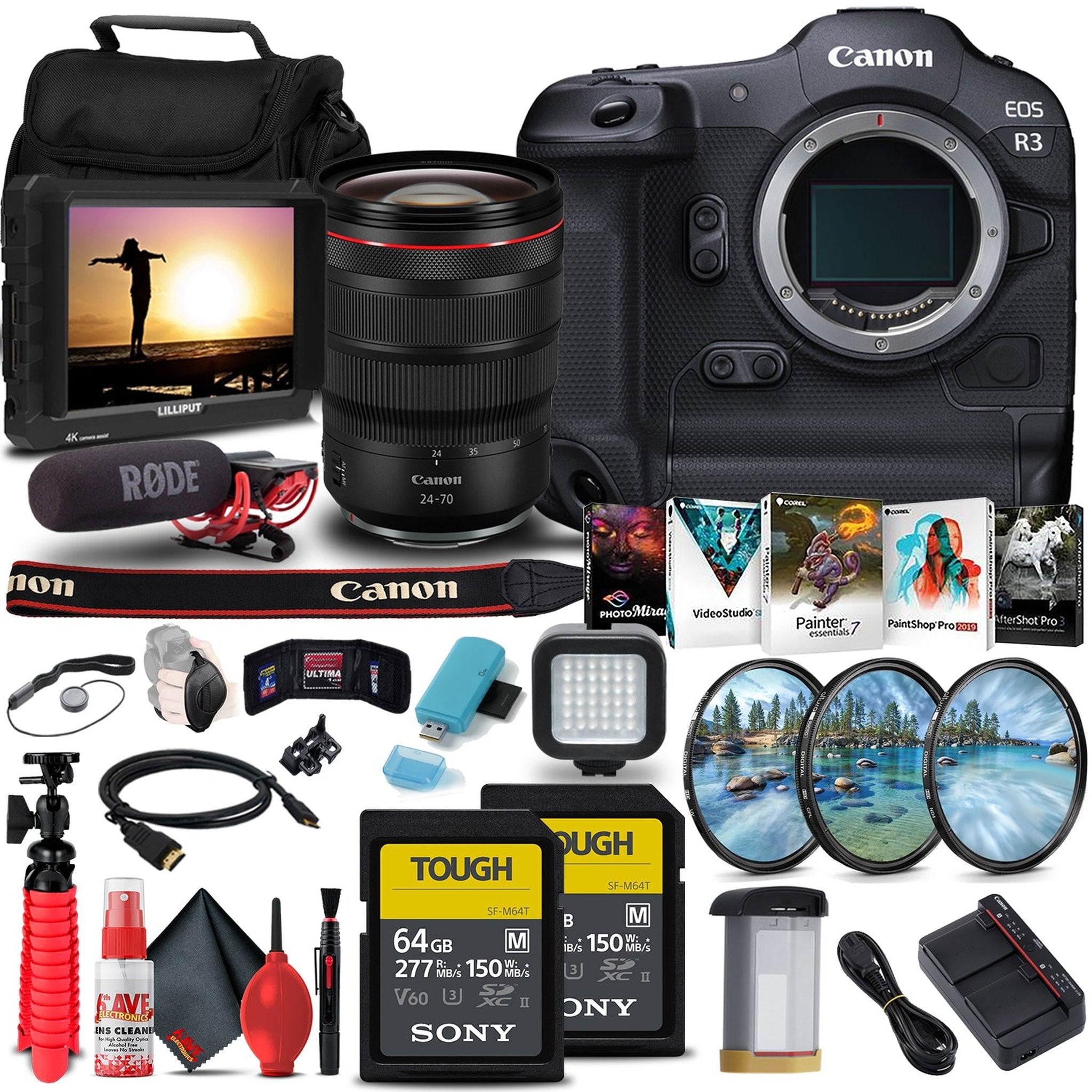 Canon EOS R3 Mirrorless Camera 4895C002 + Canon RF 24-70mm Lens + More Bundle Canon