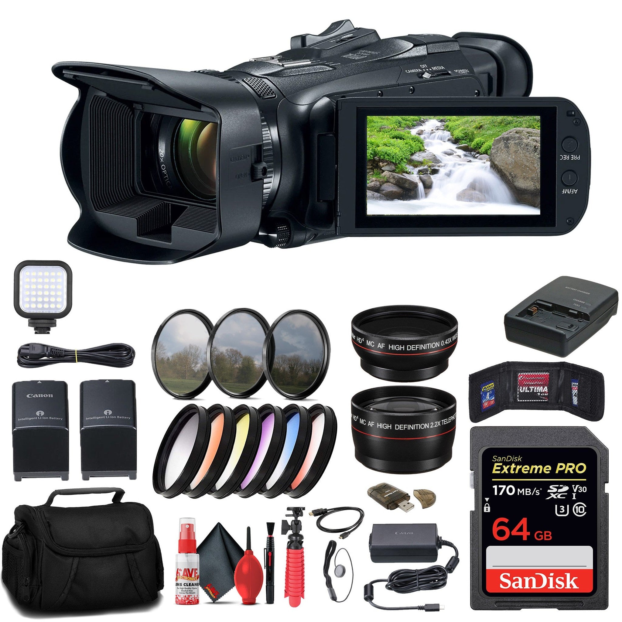 Canon Vixia HF G70 UHD 4K Camcorder + 64GB Memory Card + BP828 Battery + More Canon