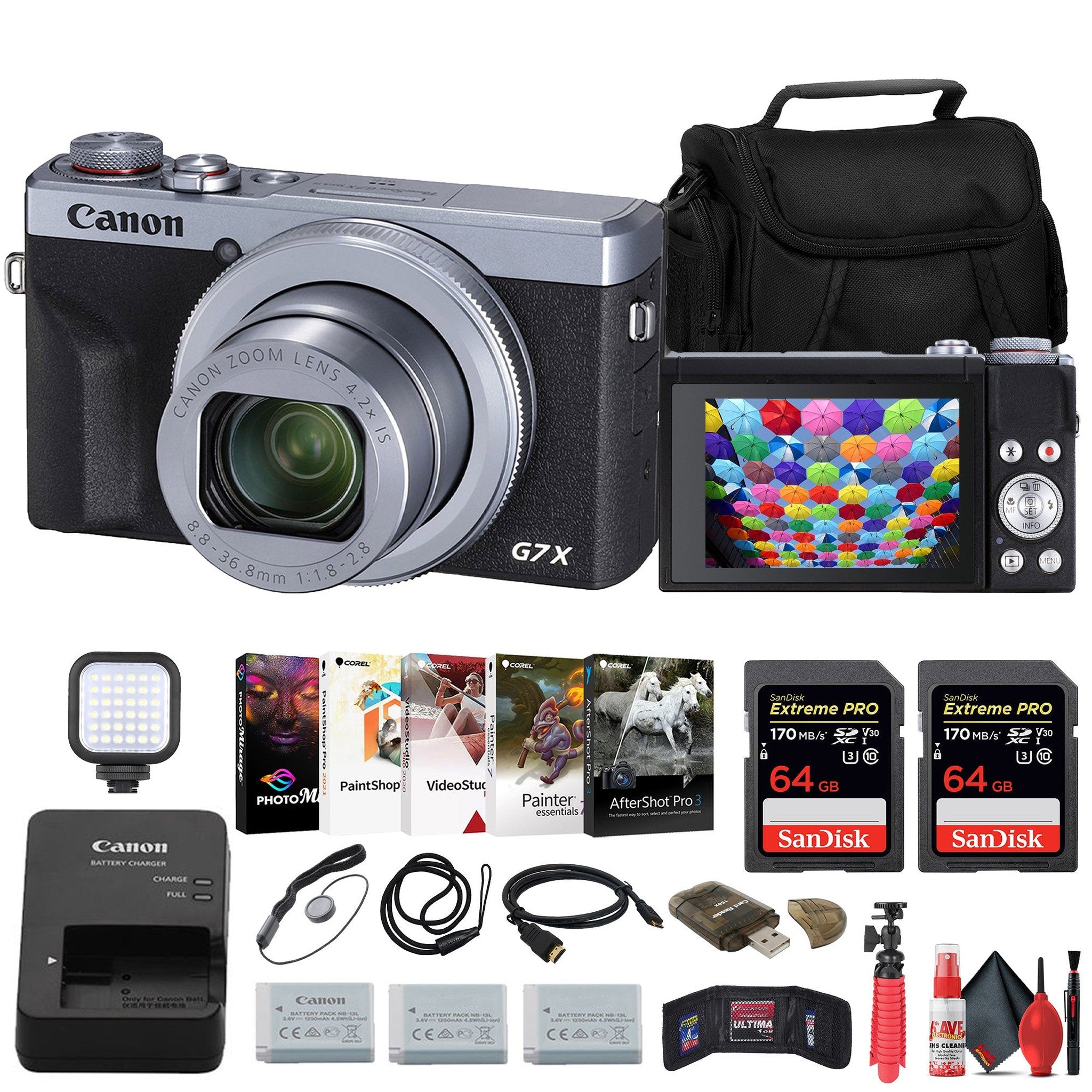 Canon PowerShot G7 X Mark III Digital Camera + 2 x 64GB Card + 2 x Battery + More Canon