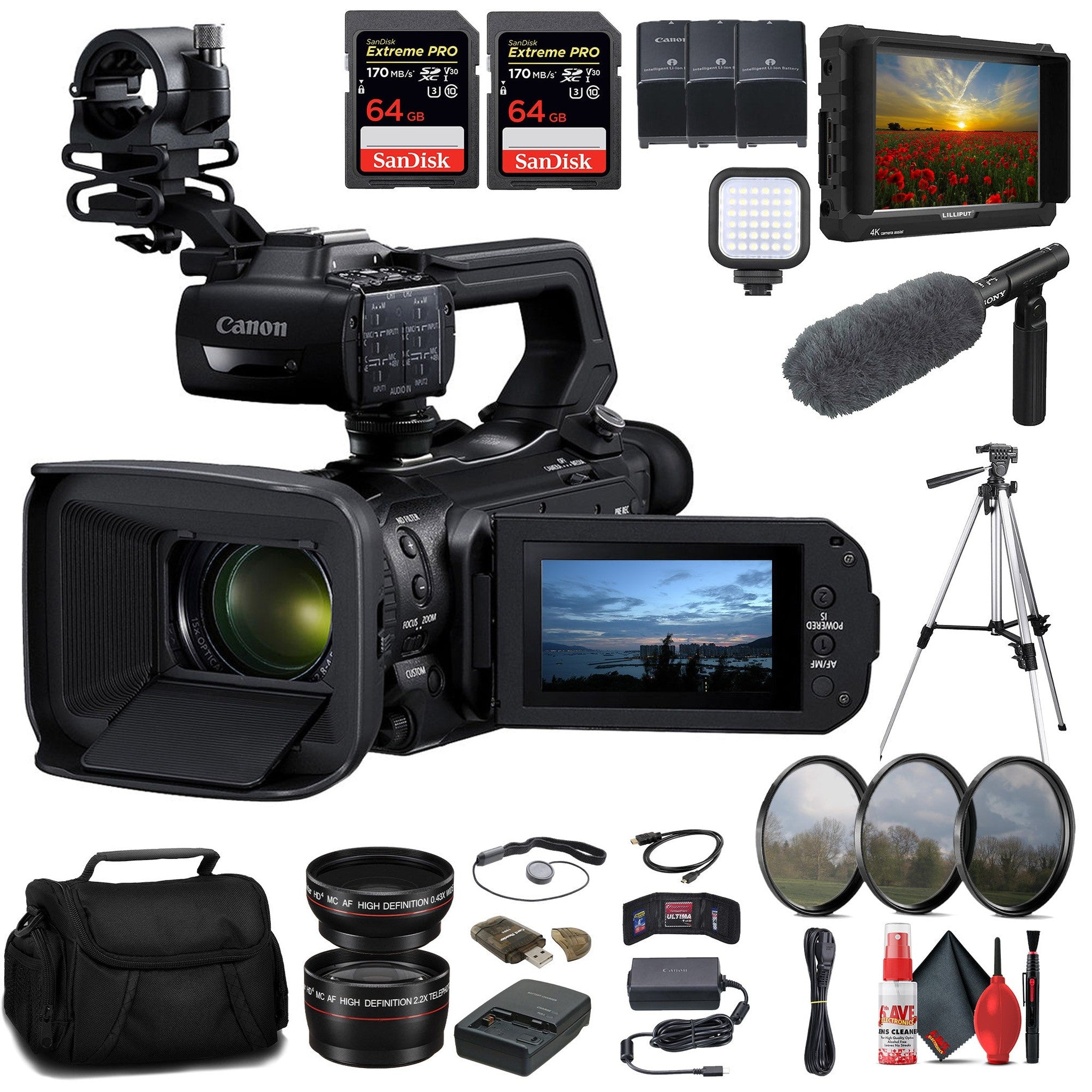 Canon XA70 UHD 4K30 Camcorder with Dual-Pixel Autofocus + 4K Monitor + Pro + More Canon