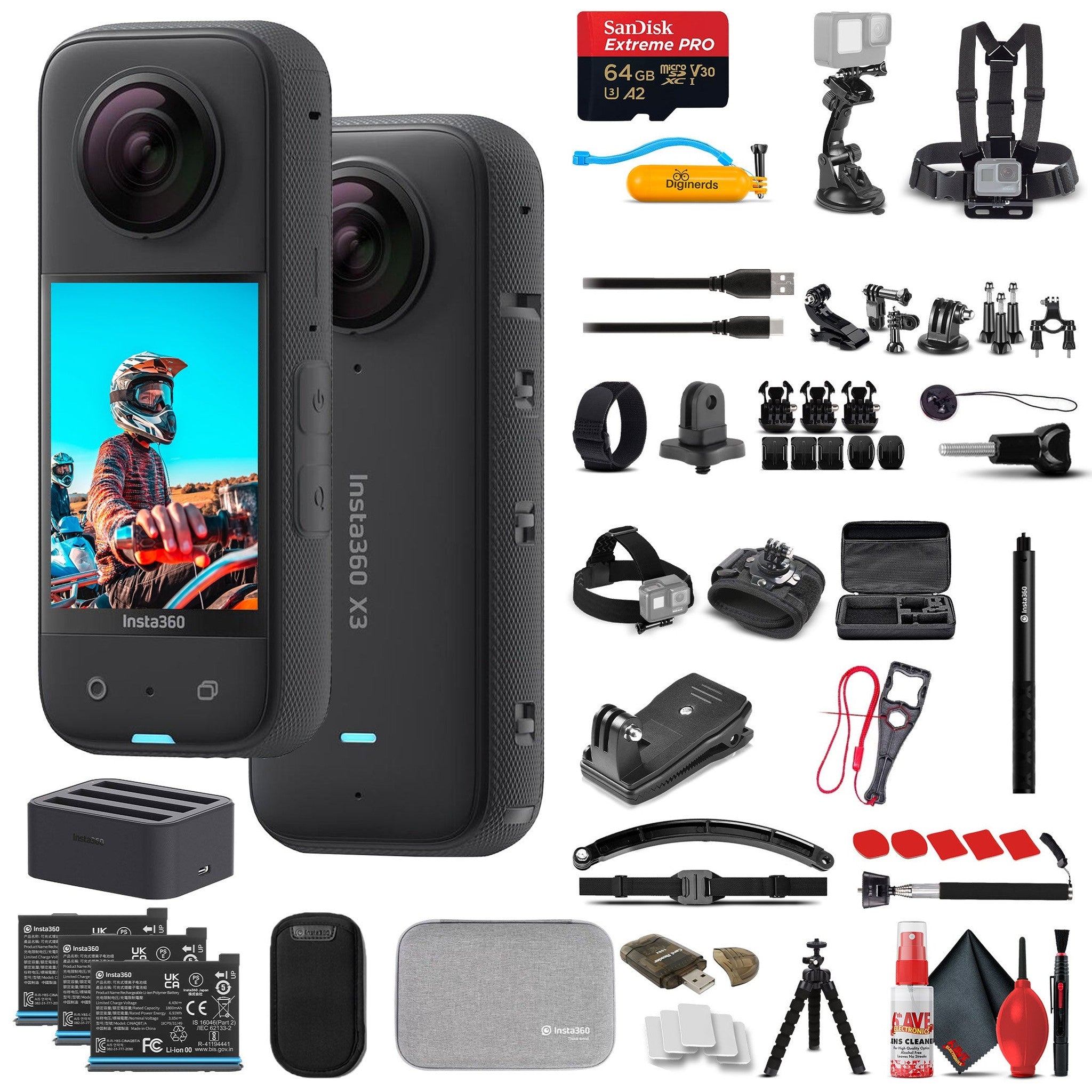 Insta360 X3 - Waterproof 360 Action Camera + 50-in-1 Accessory Bundle Insta360