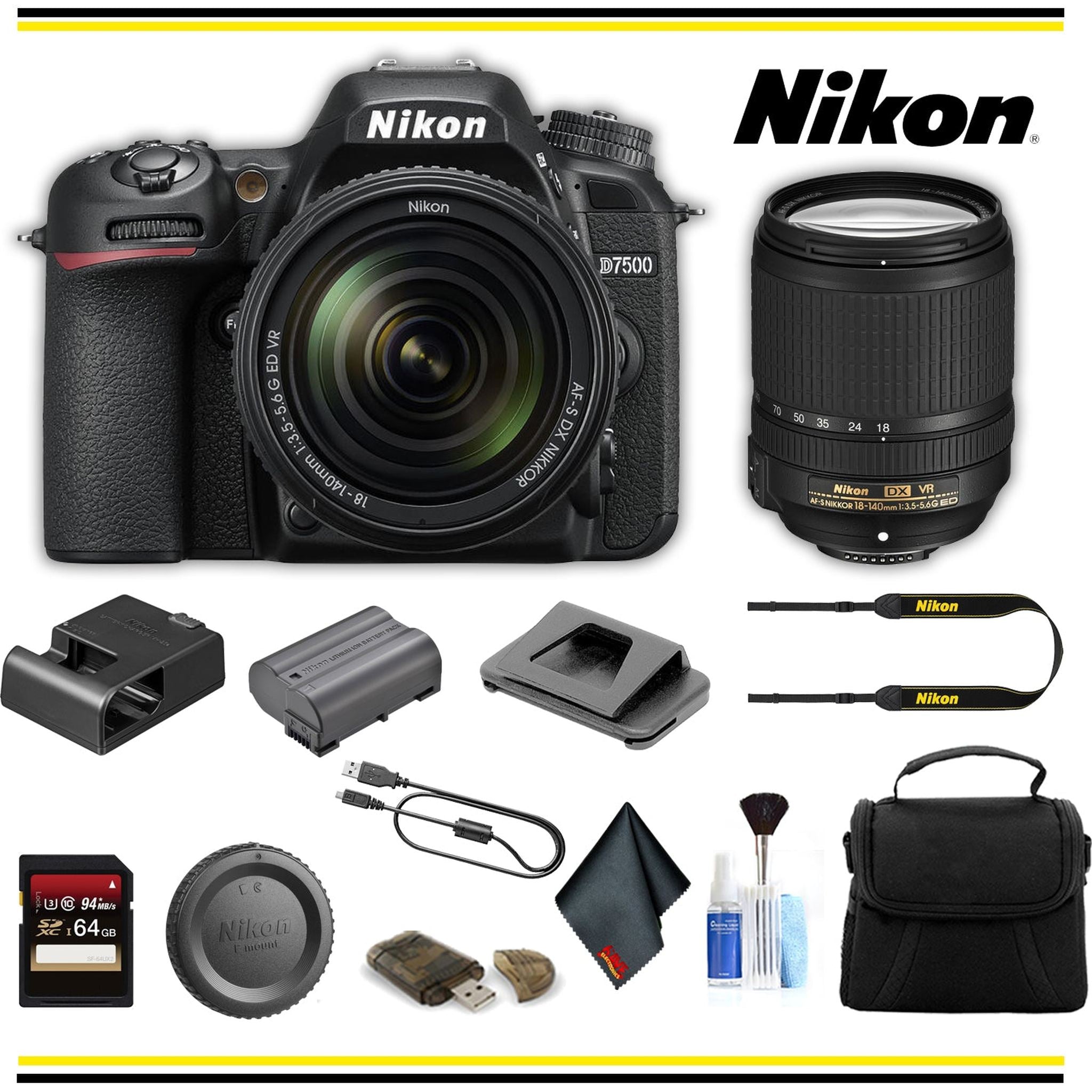 Nikon D7500 DSLR Camera with 18-140mm Lens 1582 Starter Bundle- International Model Nikon