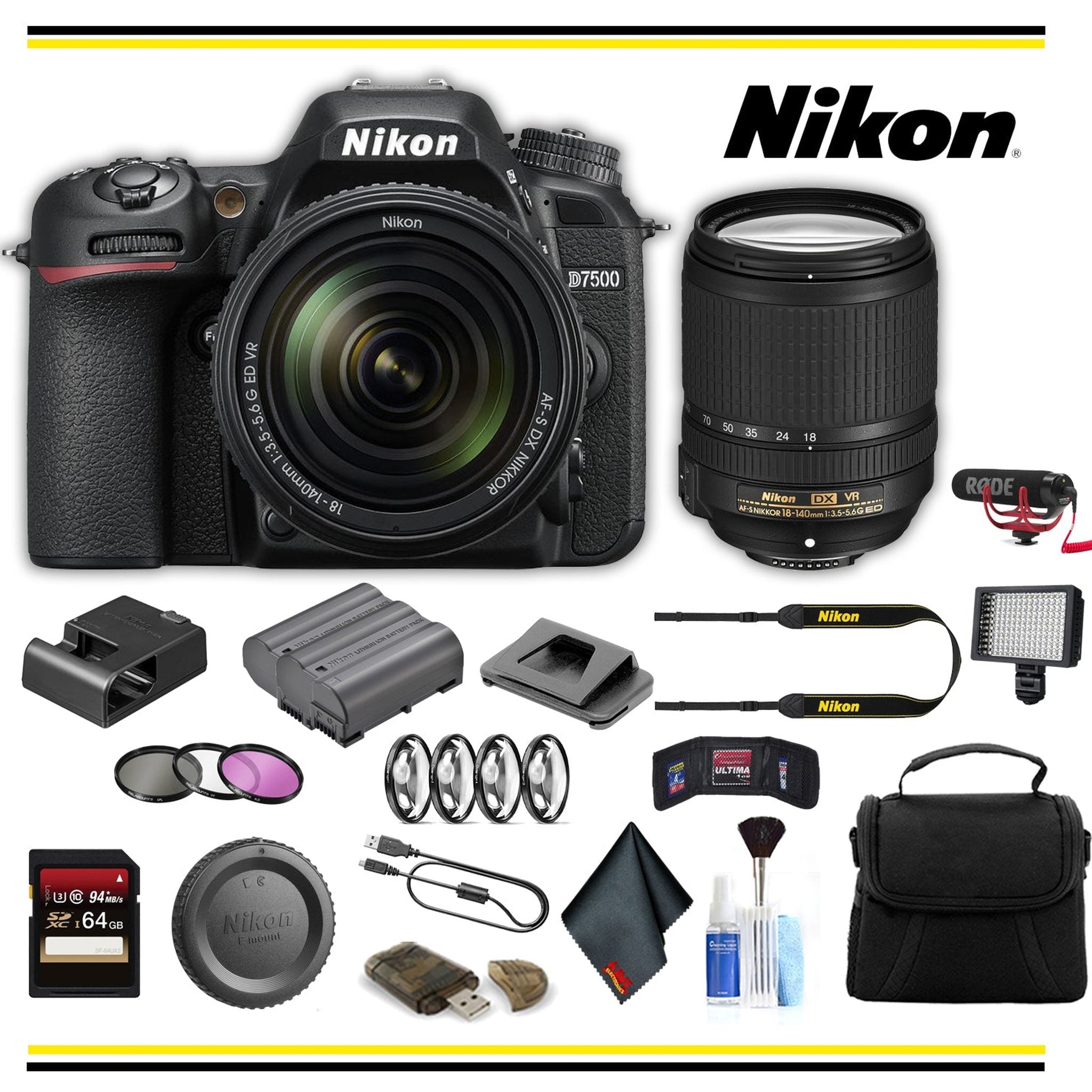 Nikon D D7500 20.9MP Digital SLR Camera - Black Kit w/ 18-140mm VR Lens Base Bundle Nikon