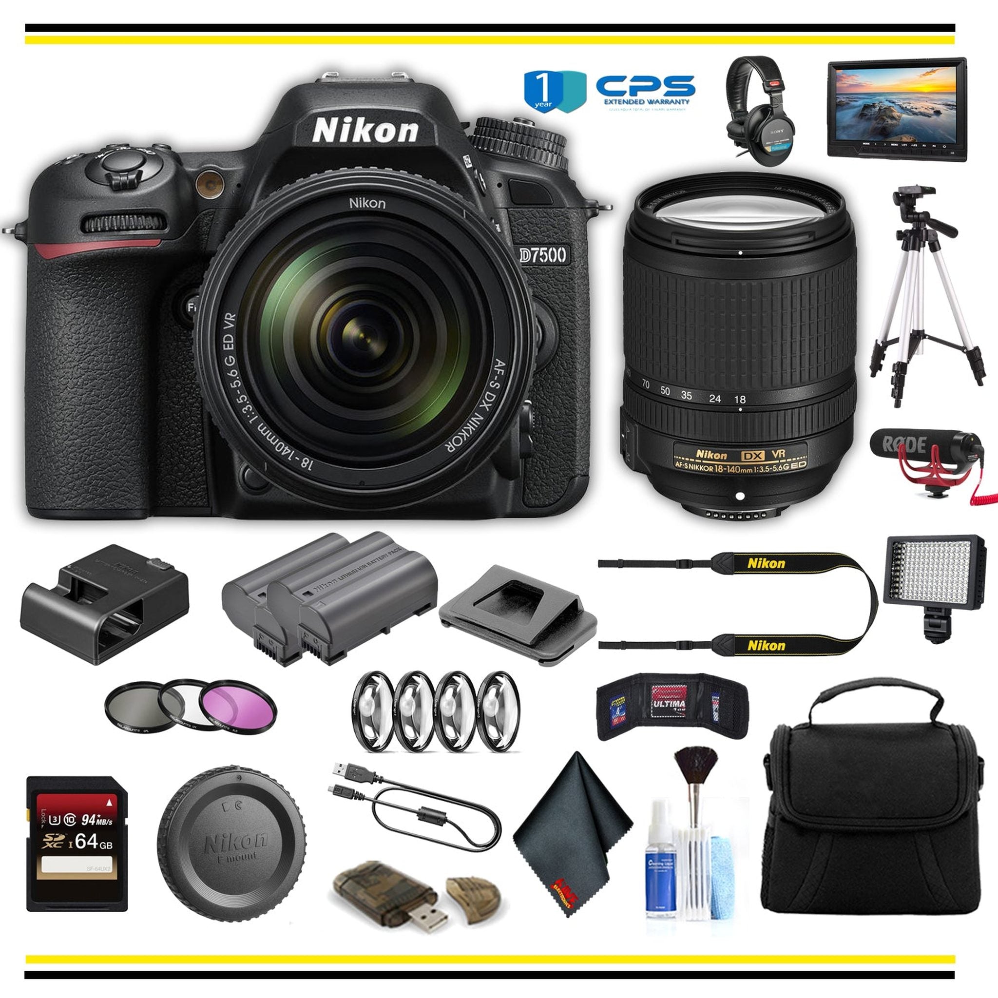 Nikon D D7500 20.9MP Digital SLR Camera - Black Kit w/ 18-140mm VR Lens Pro Bundle Nikon