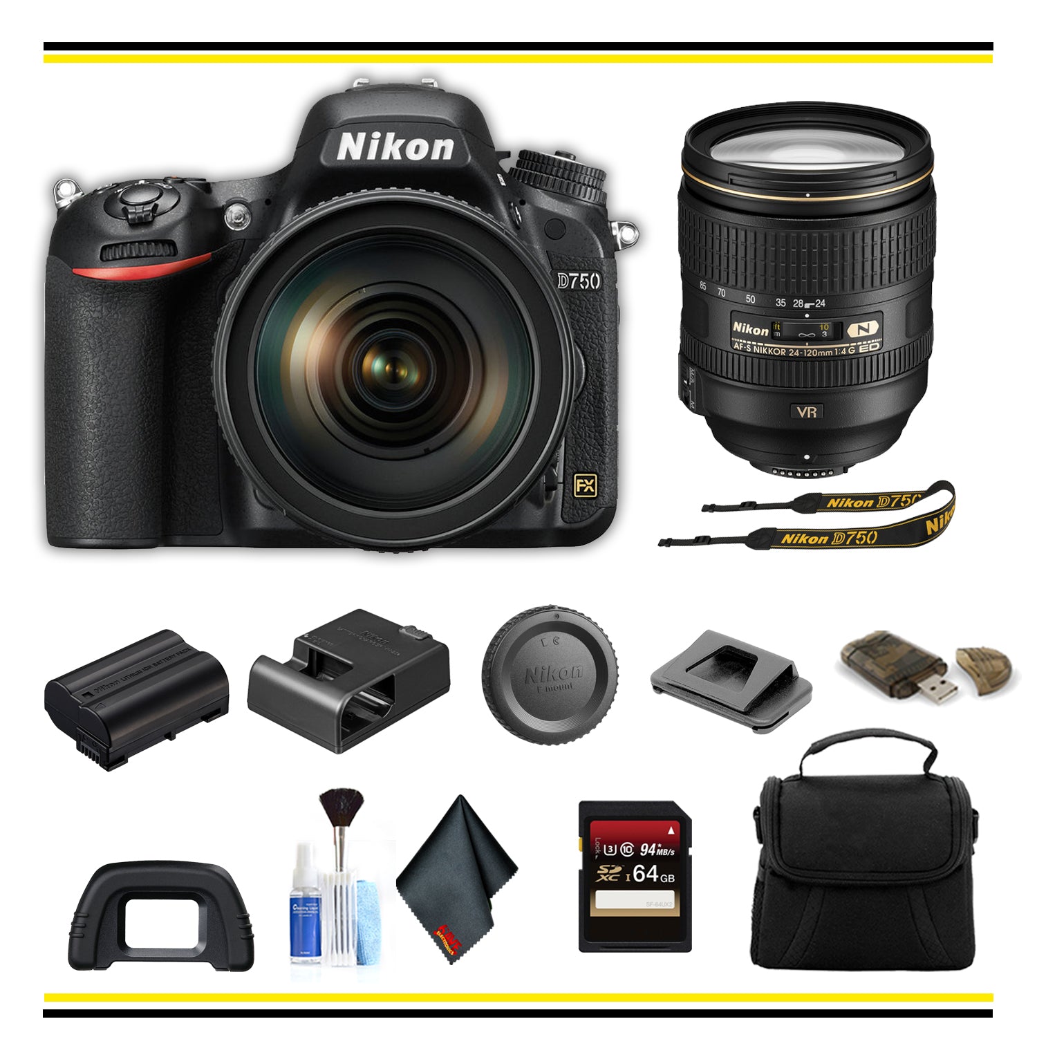 Nikon D750 DSLR Camera with 24-120mm Lens 1549 Starter Bundle- International Model Nikon