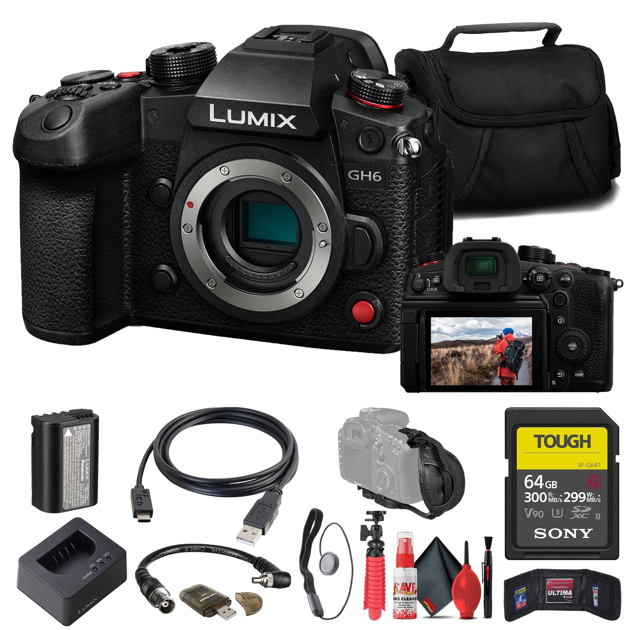 Panasonic Lumix GH6 Mirrorless Camera + 64GB TOUGH SD Card + Card Reader Basic Bundle Panasonic