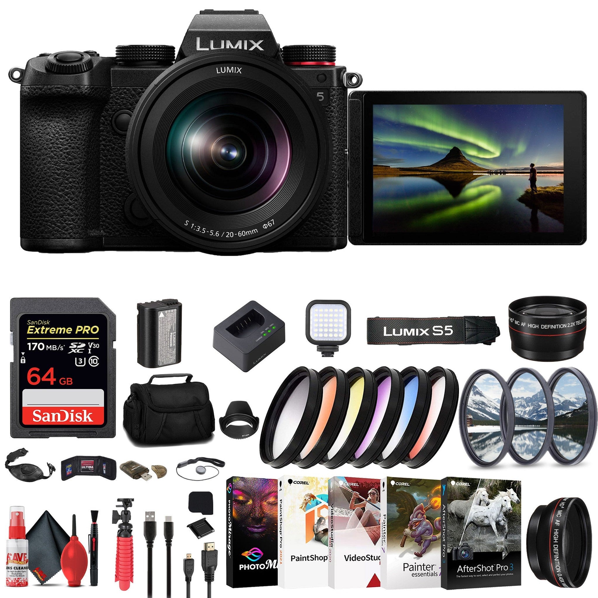 Panasonic Lumix S5 Mirrorless Camera with 20-60mm Lens + 64GB Memory Card Filter Bundle Panasonic