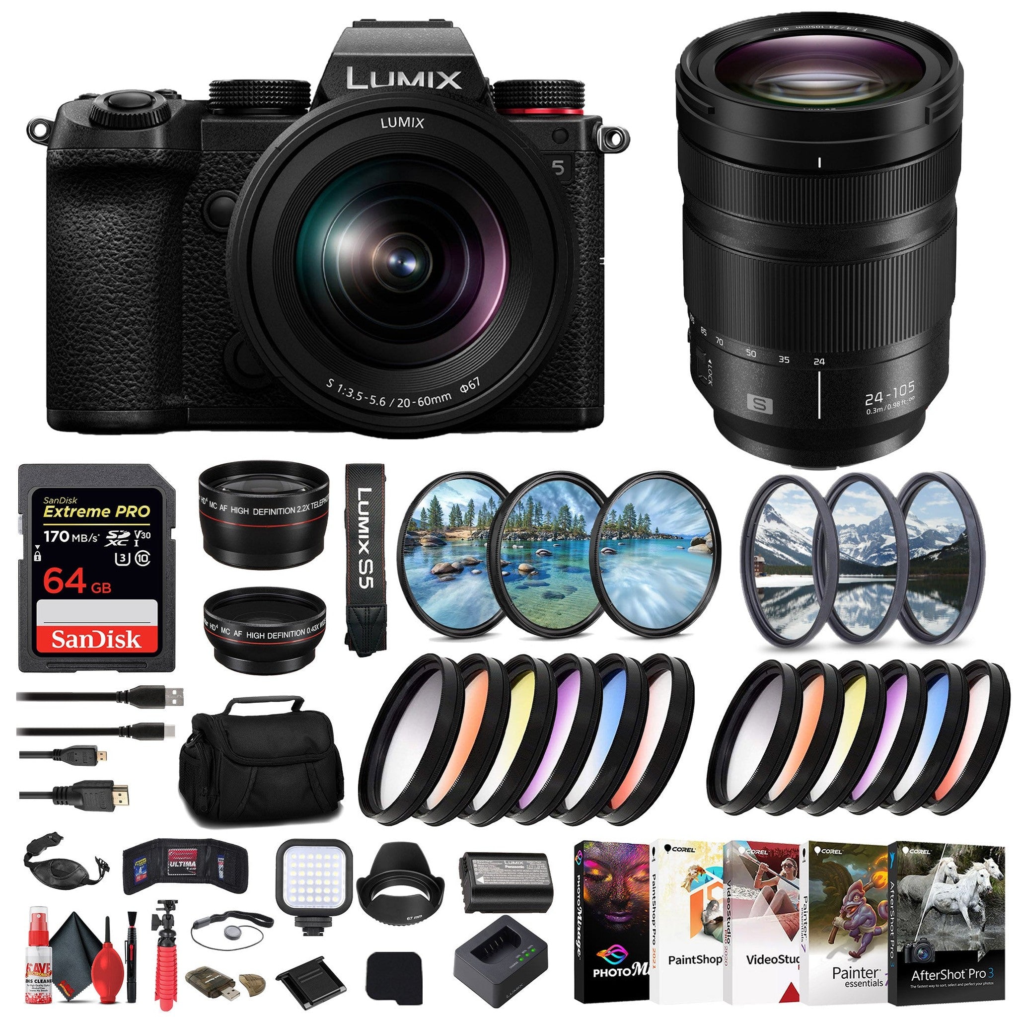 Panasonic Lumix S5 Mirrorless Camera with 20-60mm Lens + Panasonic Lens Advanced Bundle Panasonic