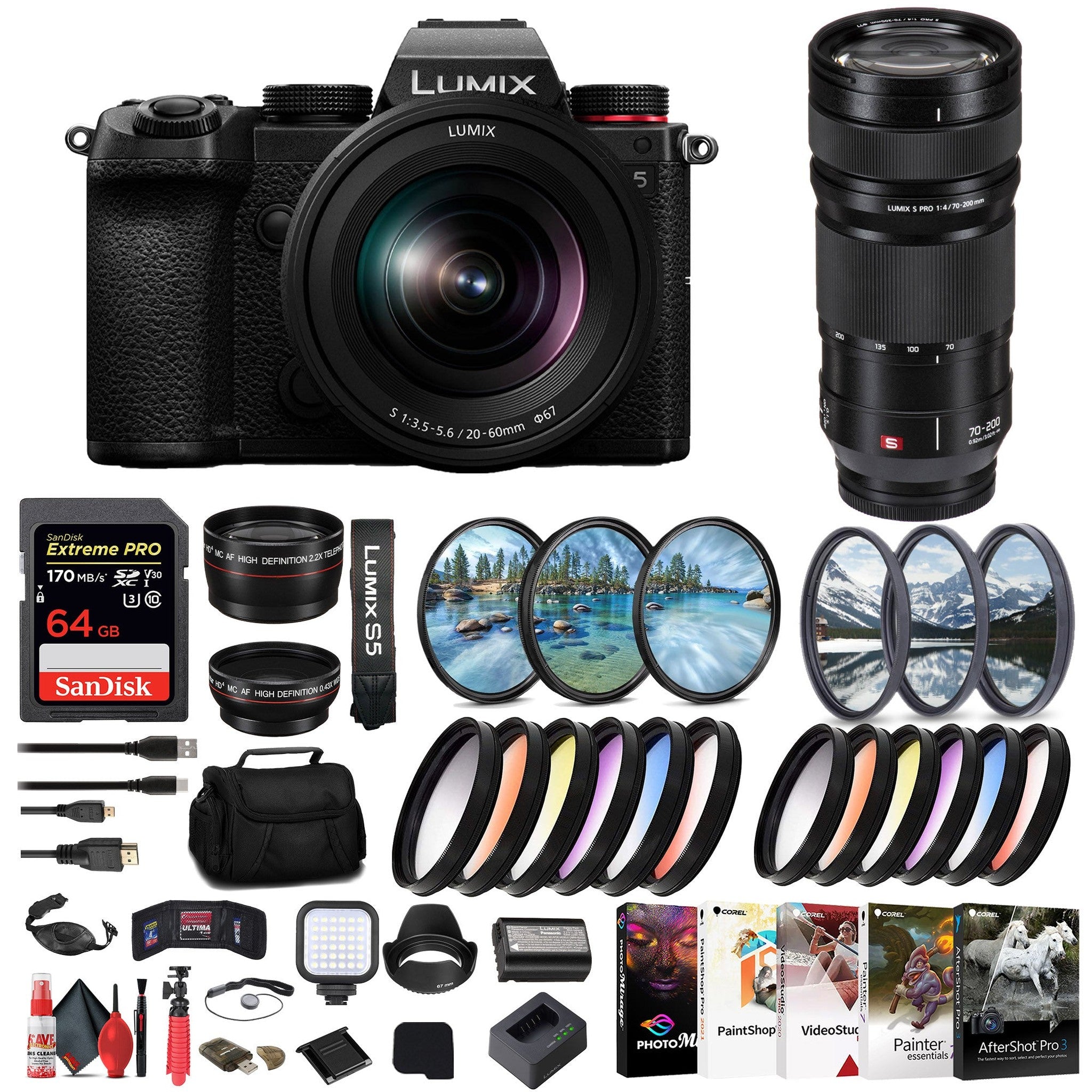 Panasonic Lumix S5 Mirrorless Camera with 20-60mm Lens + Panasonic Lens Ultimate Bundle Panasonic