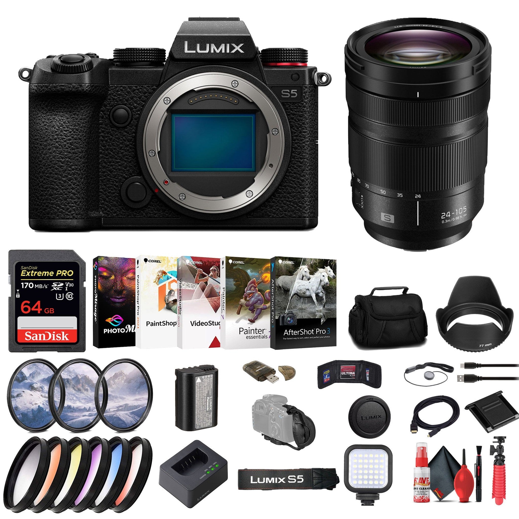 Panasonic Lumix S5 Mirrorless Camera + Panasonic Lumix S 24-105mm Lens + More Panasonic