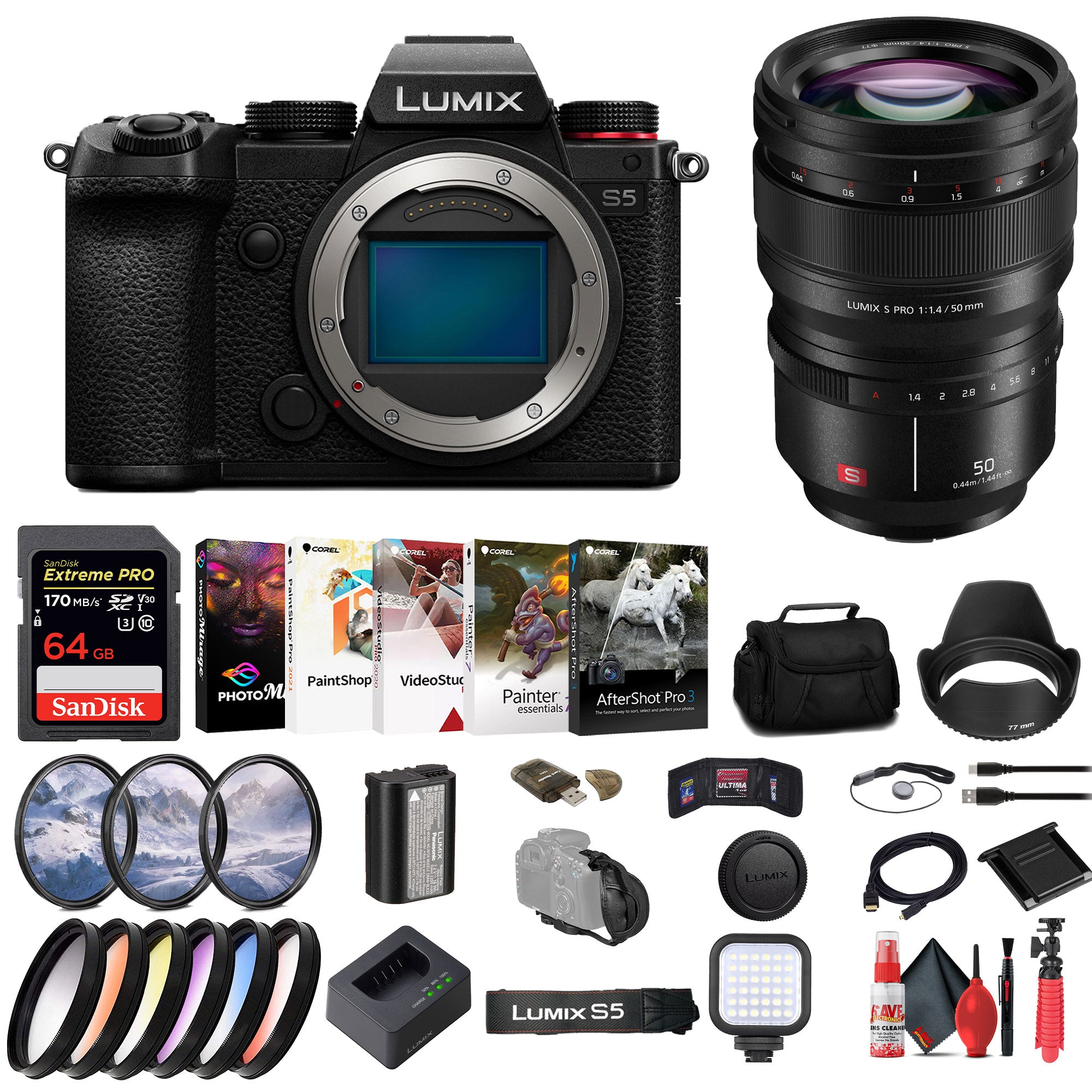 Panasonic Lumix S5 Mirrorless Camera + Panasonic Lumix S PRO 50mm Lens + More Panasonic