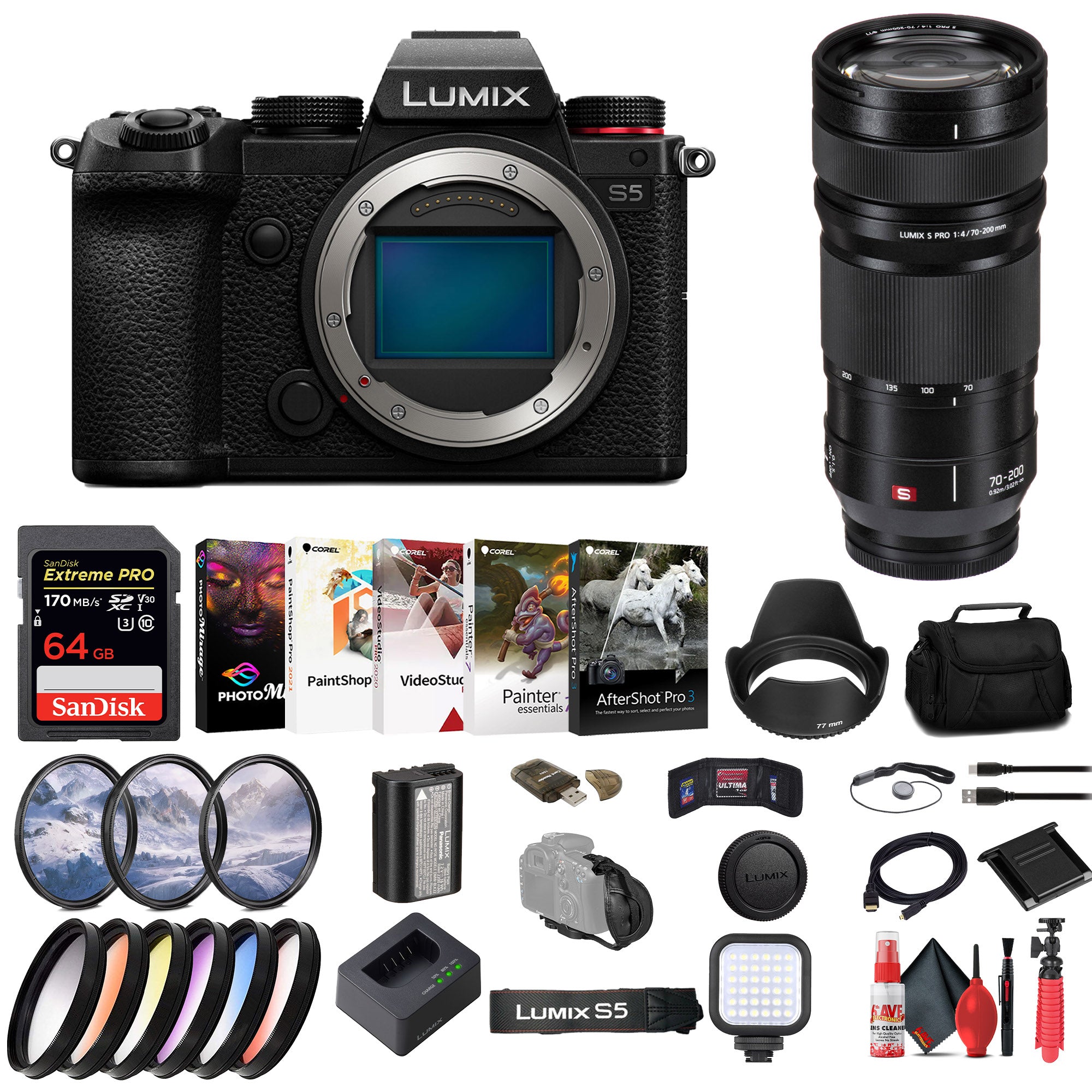 Panasonic Lumix S5 Mirrorless Camera + Panasonic Lumix S 70-200mm Lens + More Panasonic