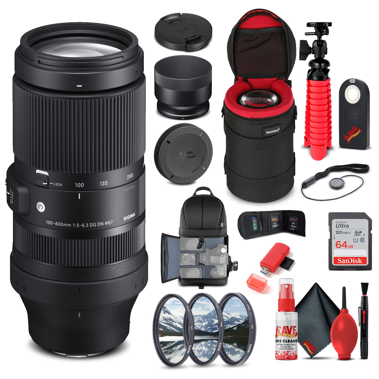 Sigma 100-400mm f/5-6.3 DG DN OS Contemporary Lens for Sony E 750965 Bundle Sigma