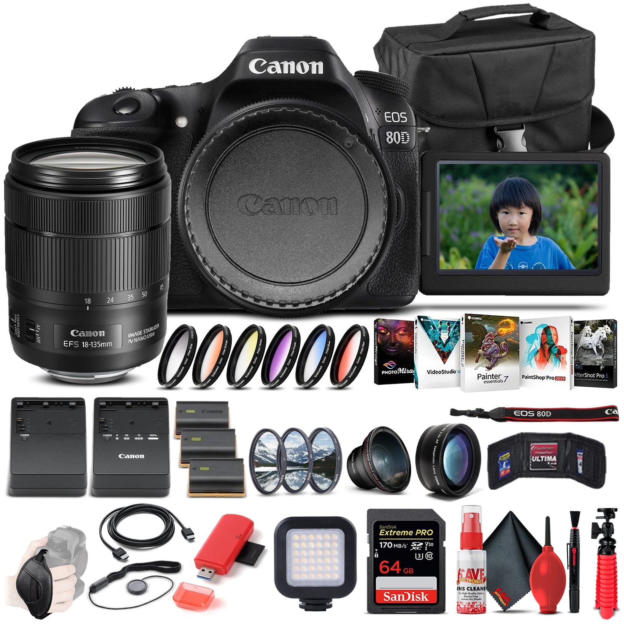 Canon EOS 80D DSLR Camera W/ 18-135mm Lens 1263C006 - Advanced Bundle Canon