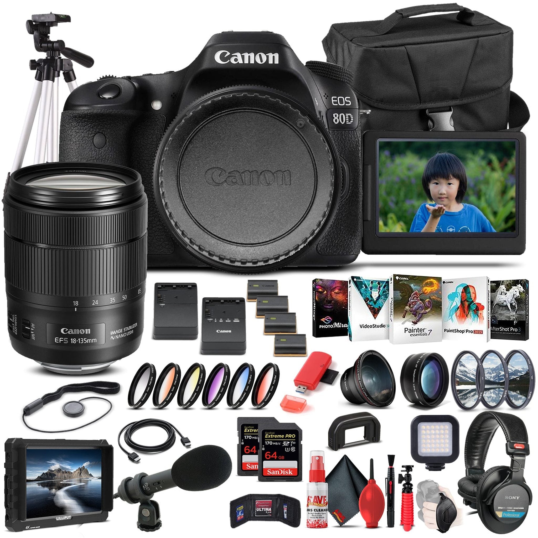 Canon EOS 80D DSLR Camera W/ 18-135mm Lens 1263C006 - Pro Bundle Canon