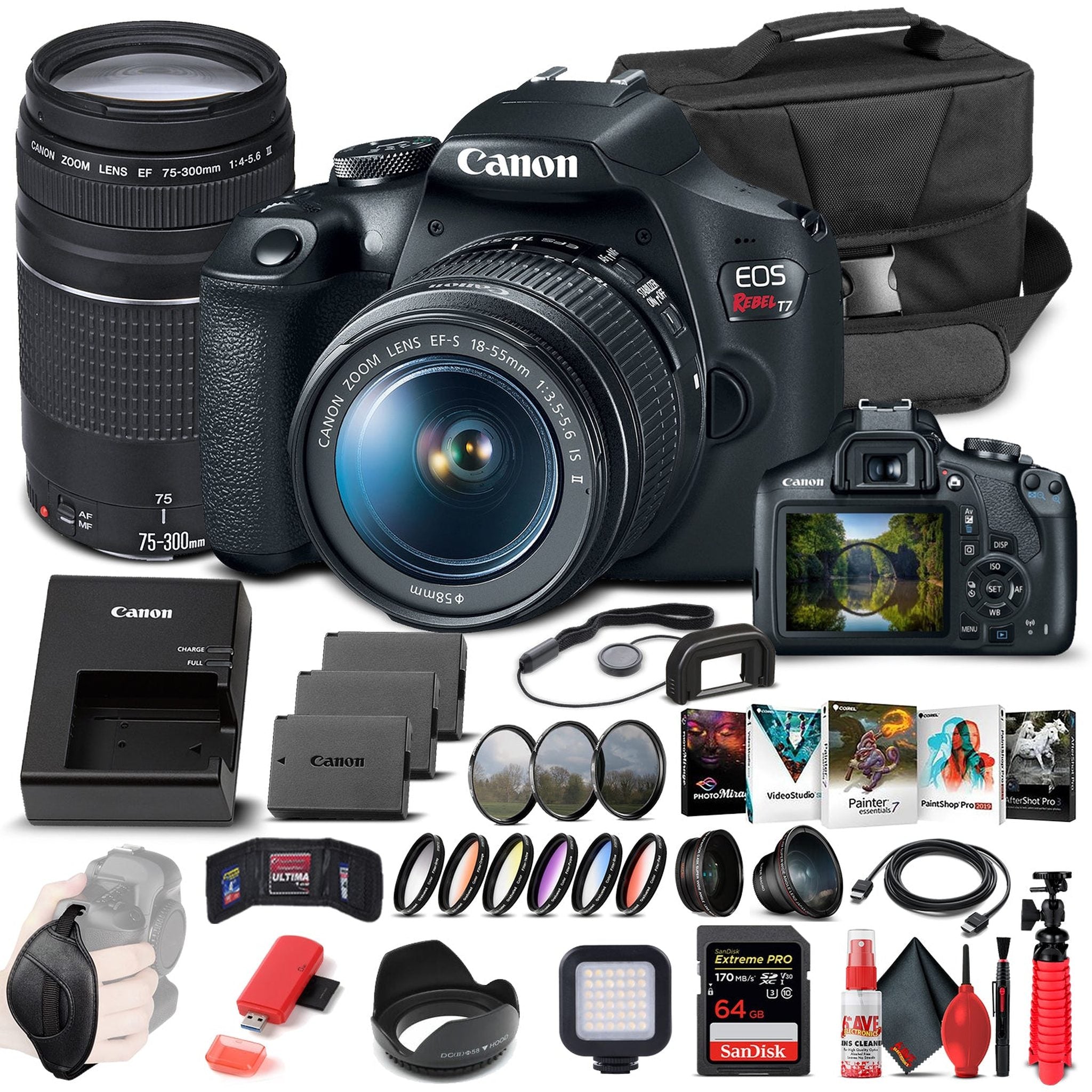 Canon EOS Rebel T7 DSLR Camera W/ 18-55mm and 75-300mm Lenses - Advanced Bundle Canon