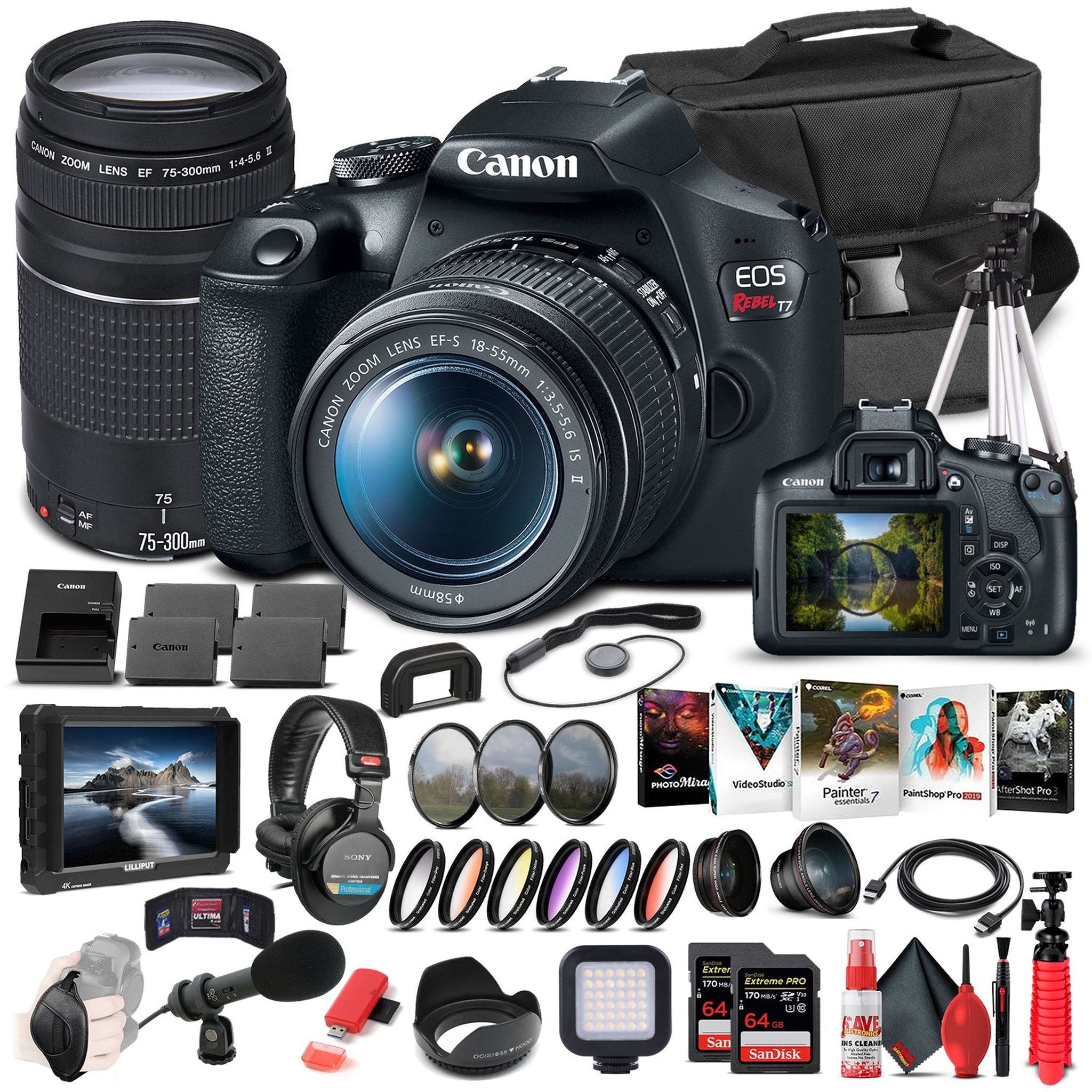 Canon EOS Rebel T7 DSLR Camera W/ 18-55mm and 75-300mm Lenses - Pro Bundle Canon