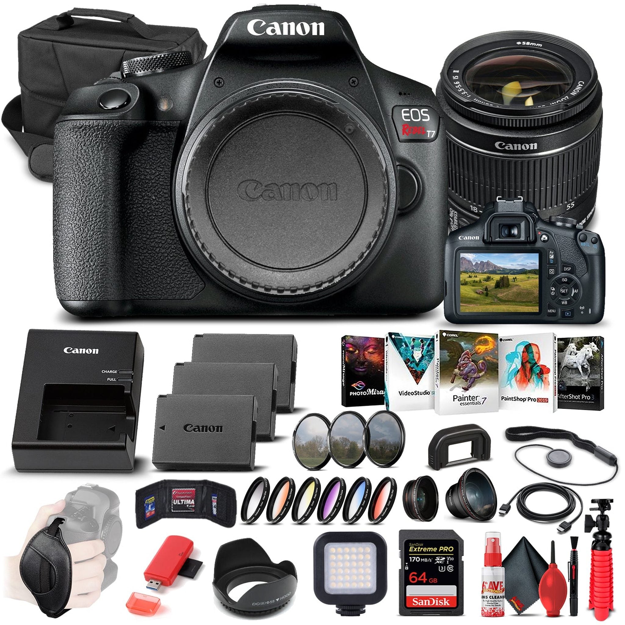 Canon EOS Rebel T7 DSLR Camera W/ 18-55mm Lens 2727C002 - Advanced Bundle Canon