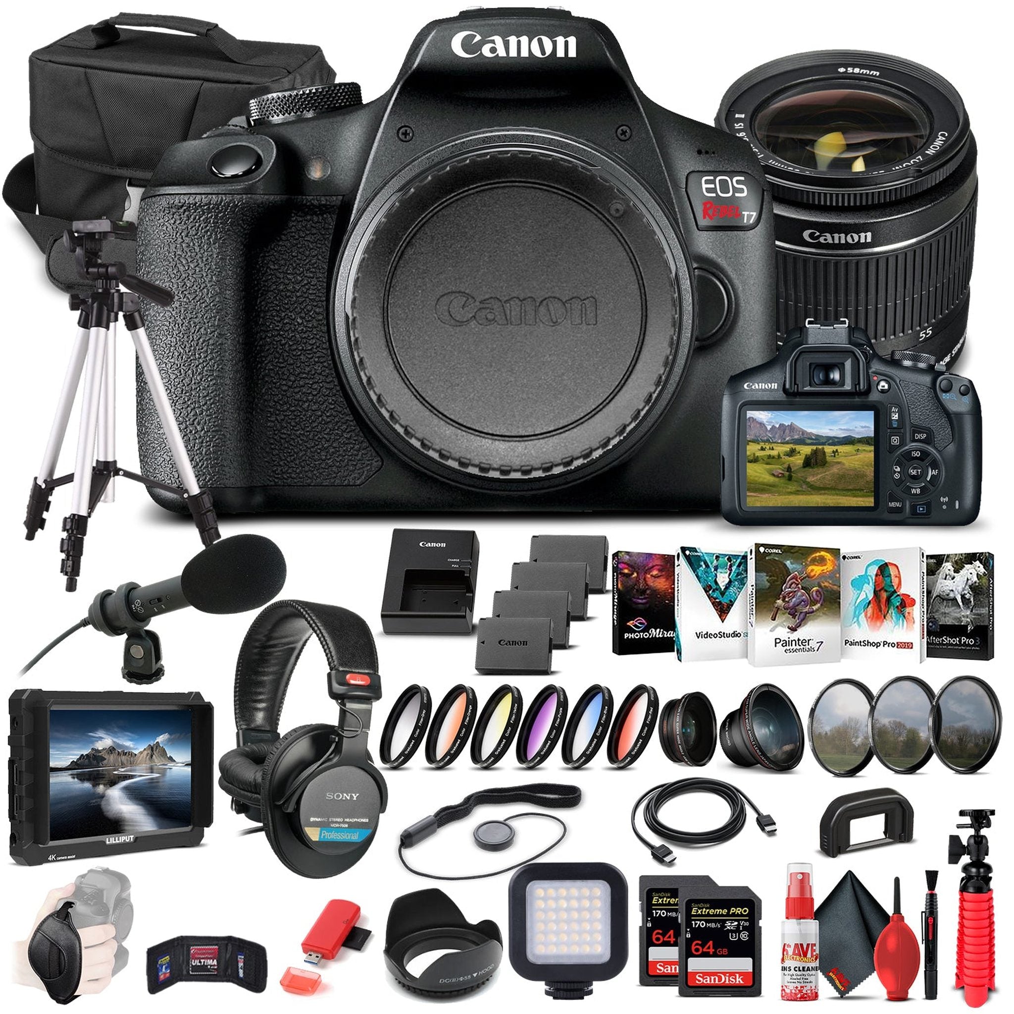 Canon EOS Rebel T7 DSLR Camera W/ 18-55mm Lens 2727C002 - Pro Bundle Canon