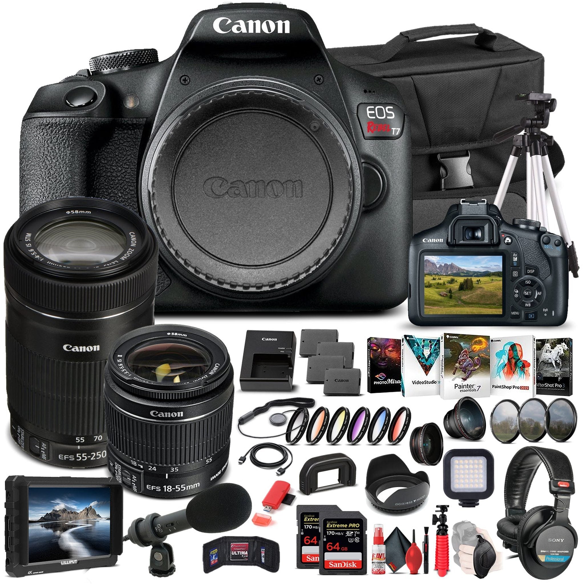 Canon EOS Rebel T7 Camera W/ 18-55mm and EF-S 55-250mm Lens - Pro Bundle Canon