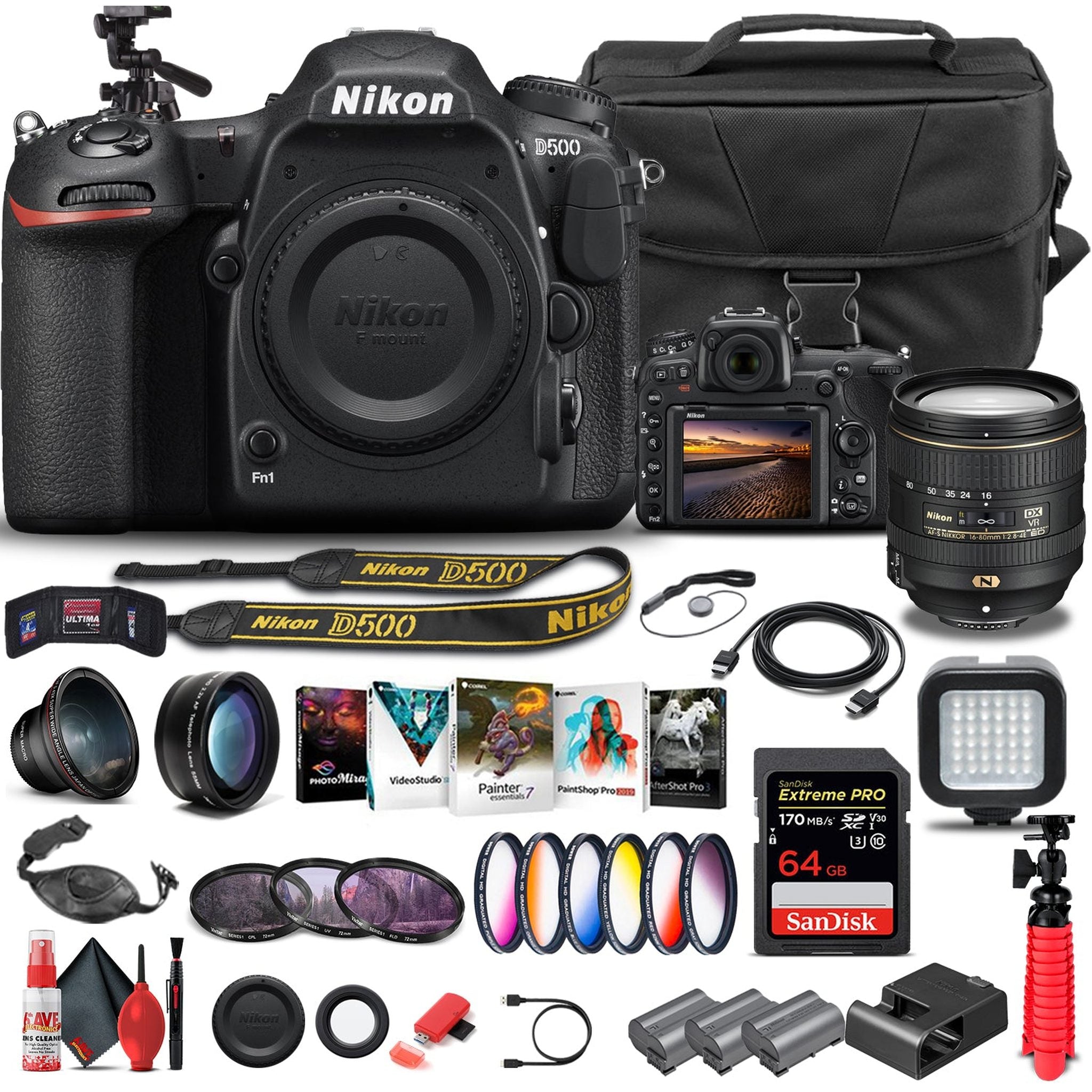 Nikon D500 DSLR Camera Body Only 1559 W/ Nikon 16-80mm Lens - Advanced Bundle Nikon