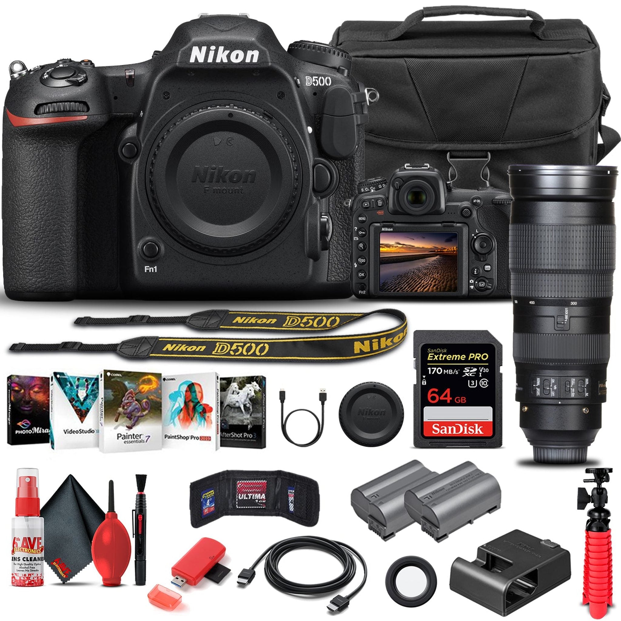 Nikon D500 DSLR Camera Body Only 1559 W/ Nikon 200-500mm Lens - Basic Bundle Nikon