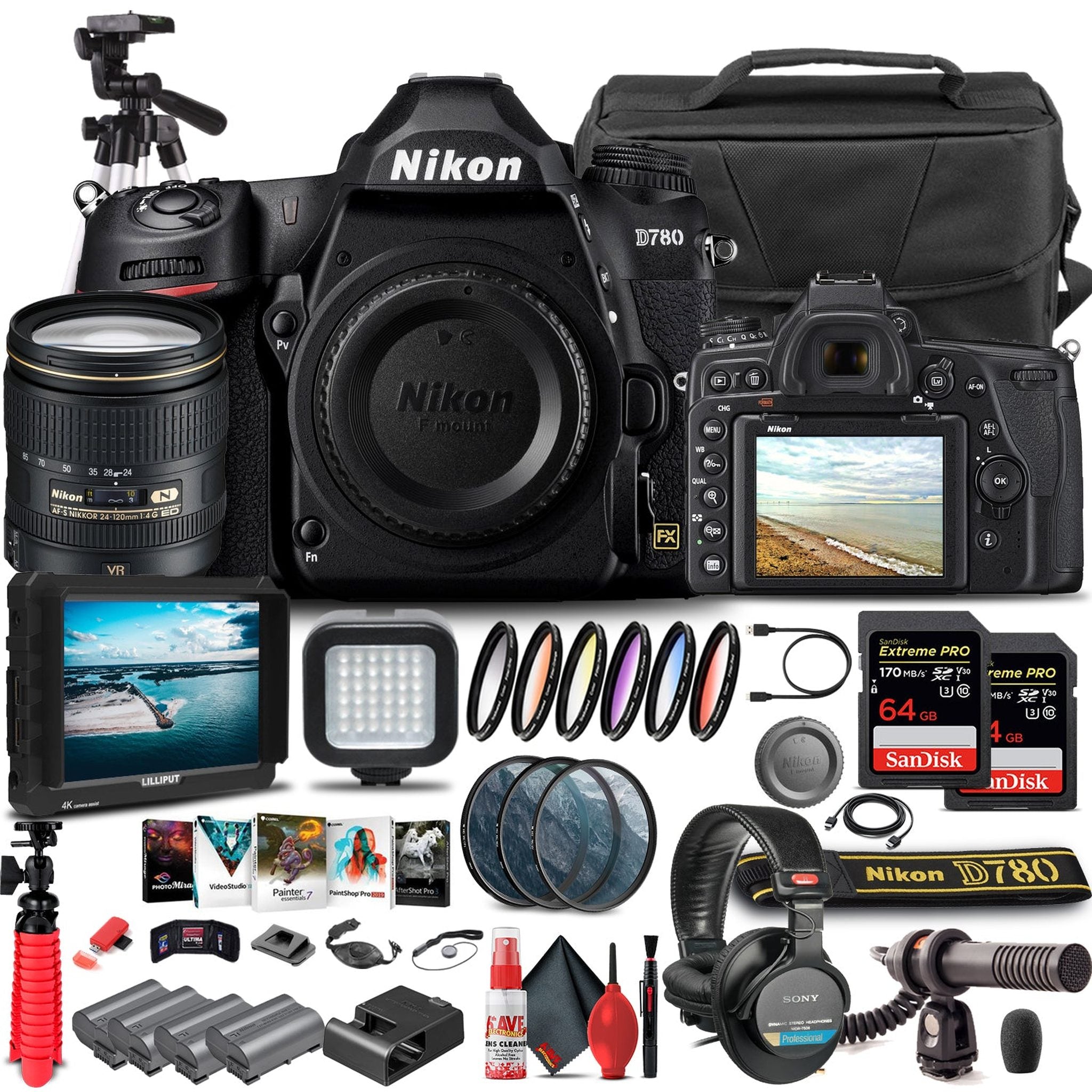 Nikon D780 DSLR Camera Body Only 1618 W/ Nikon 24-120mm Lens - Pro Bundle Nikon