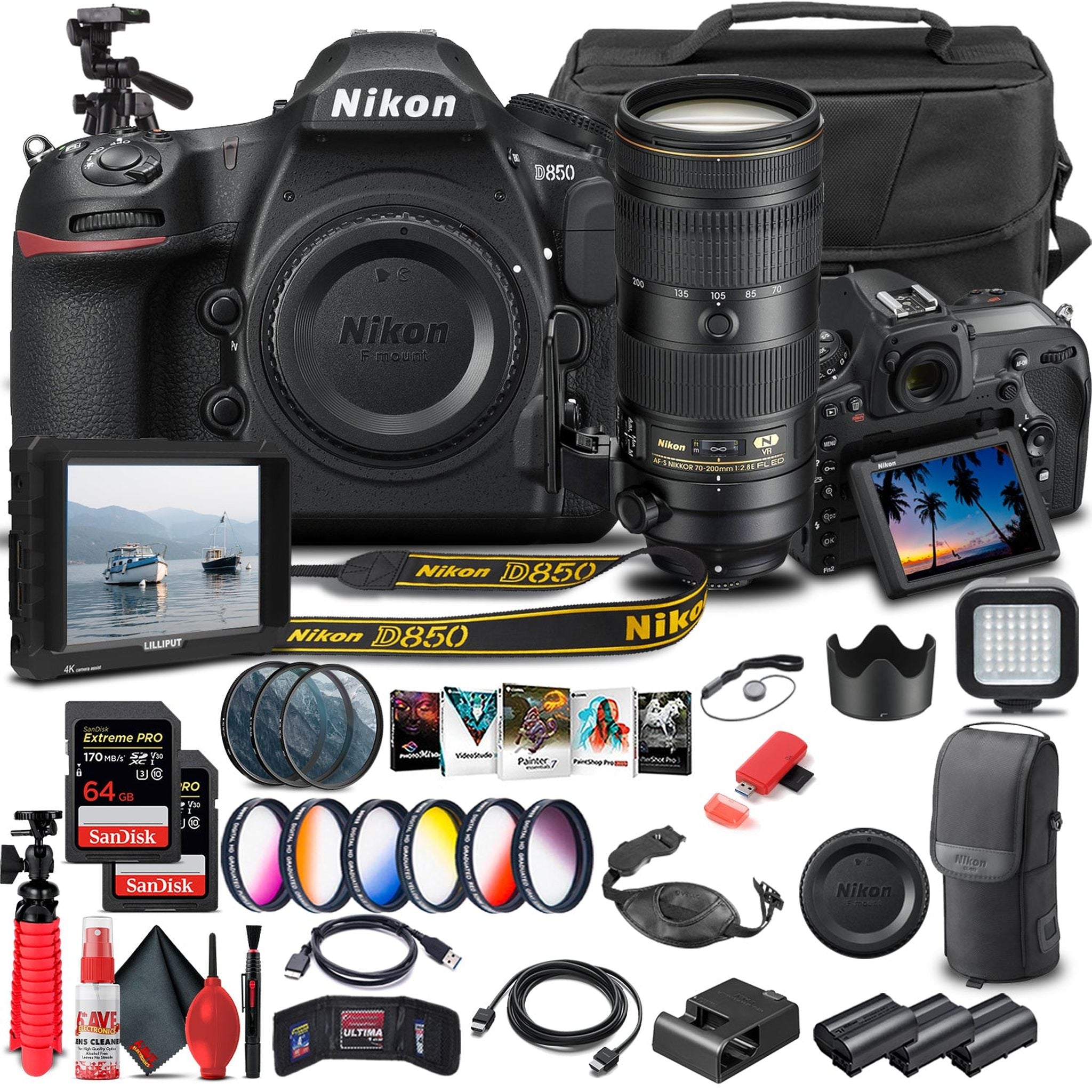 Nikon D850 Camera Body Only 1585 W/ Nikon 70-200mm VR Lens - Advanced Bundle Nikon