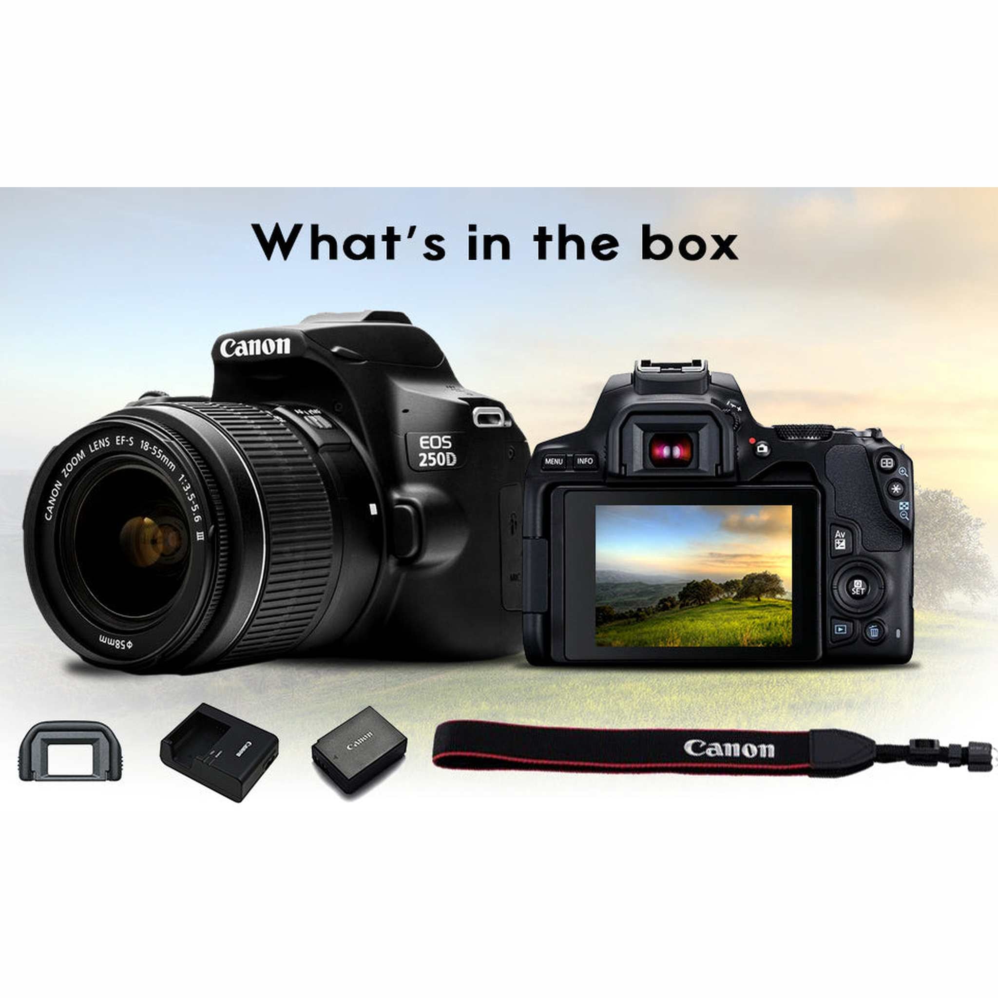 Canon EOS 250D / Rebel SL3 DSLR Camera with 18-55mm Lens Black + Creative Filter Set, EOS Camera Bag + Sandisk Ultra 64GB Card Canon