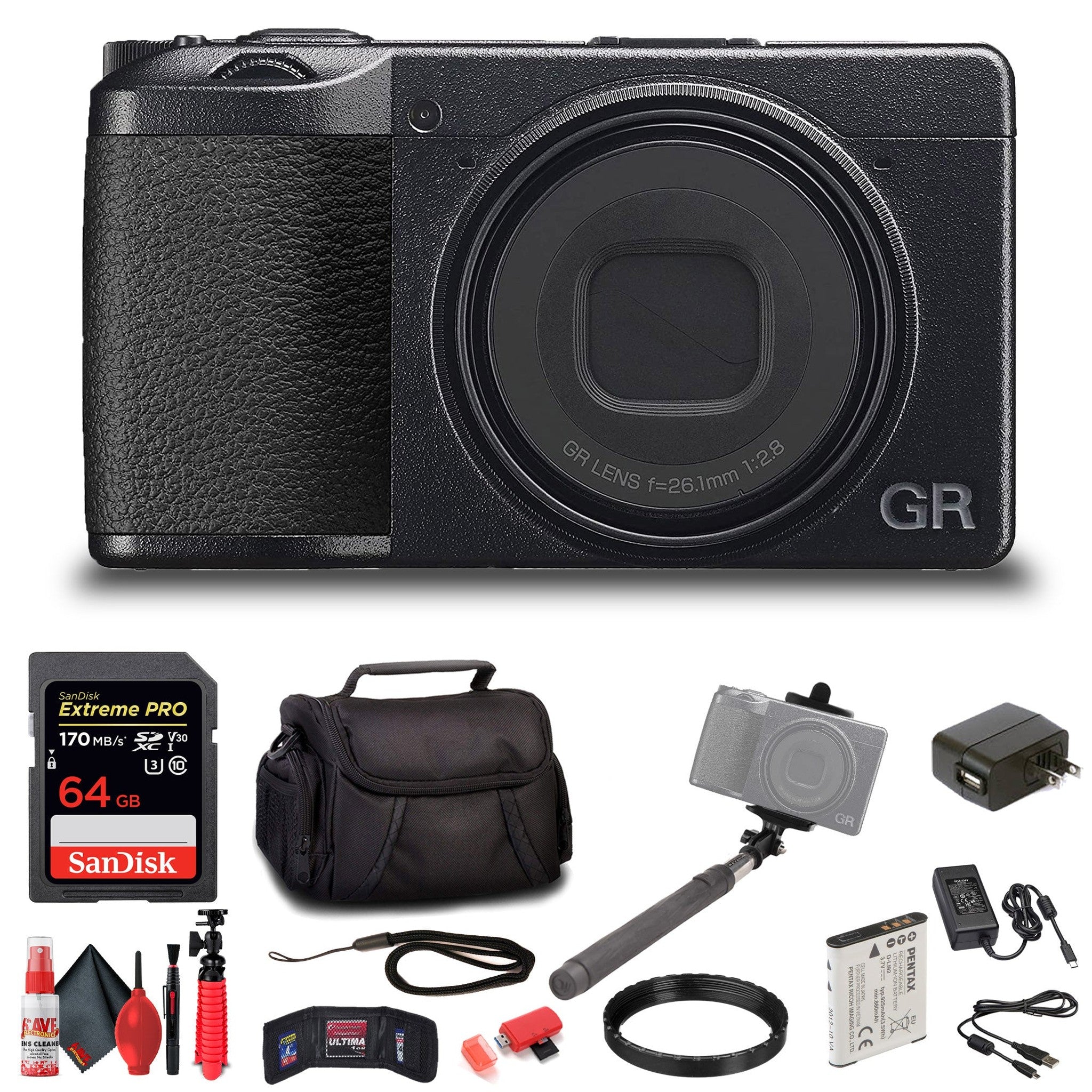 Ricoh GR IIIx, Black, Digital Compact Camera with 24MP with Accessories Ricoh