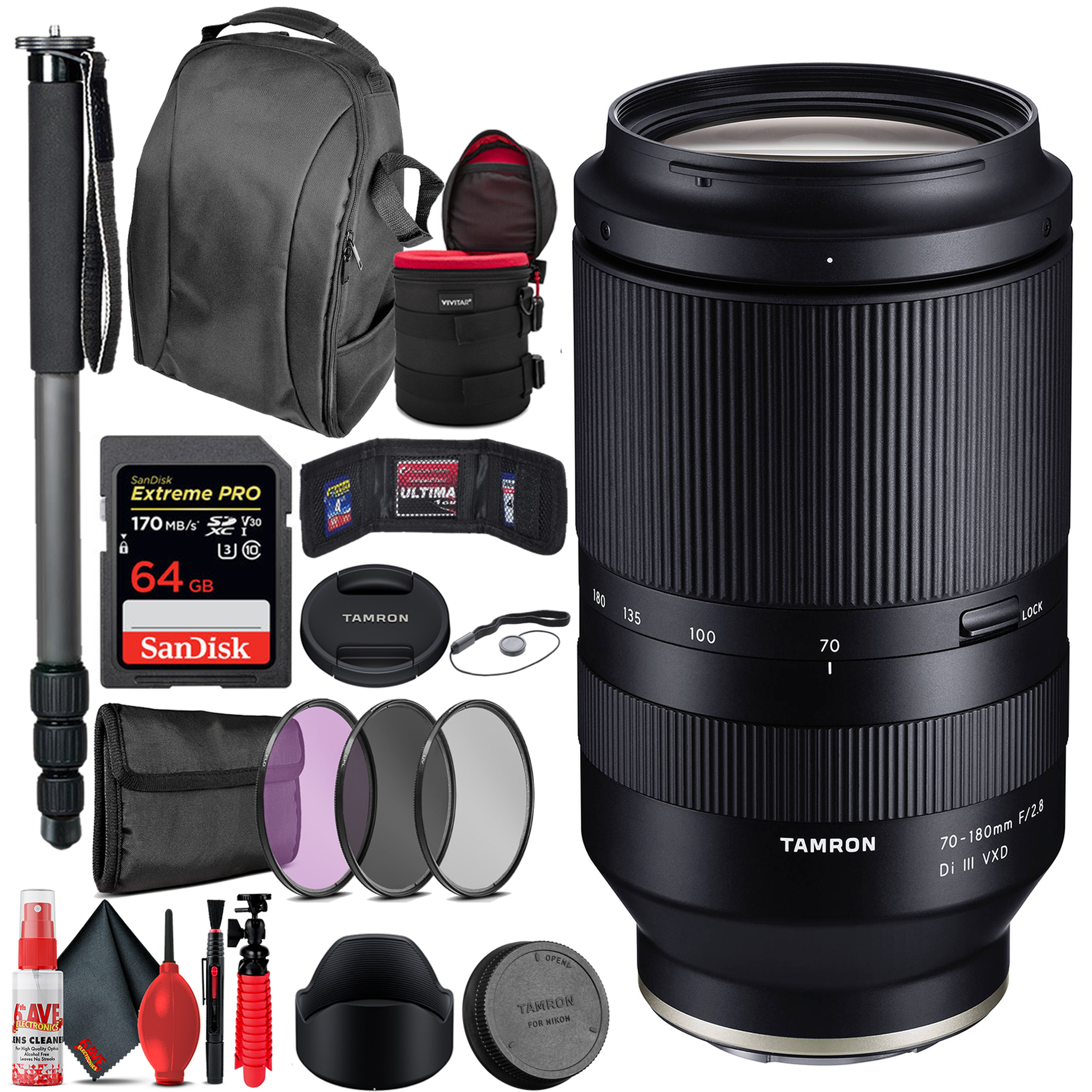 Tamron 70-180mm f/2.8 Di III VXD Lens for Sony E + Travel Accessory Bundle Tamron