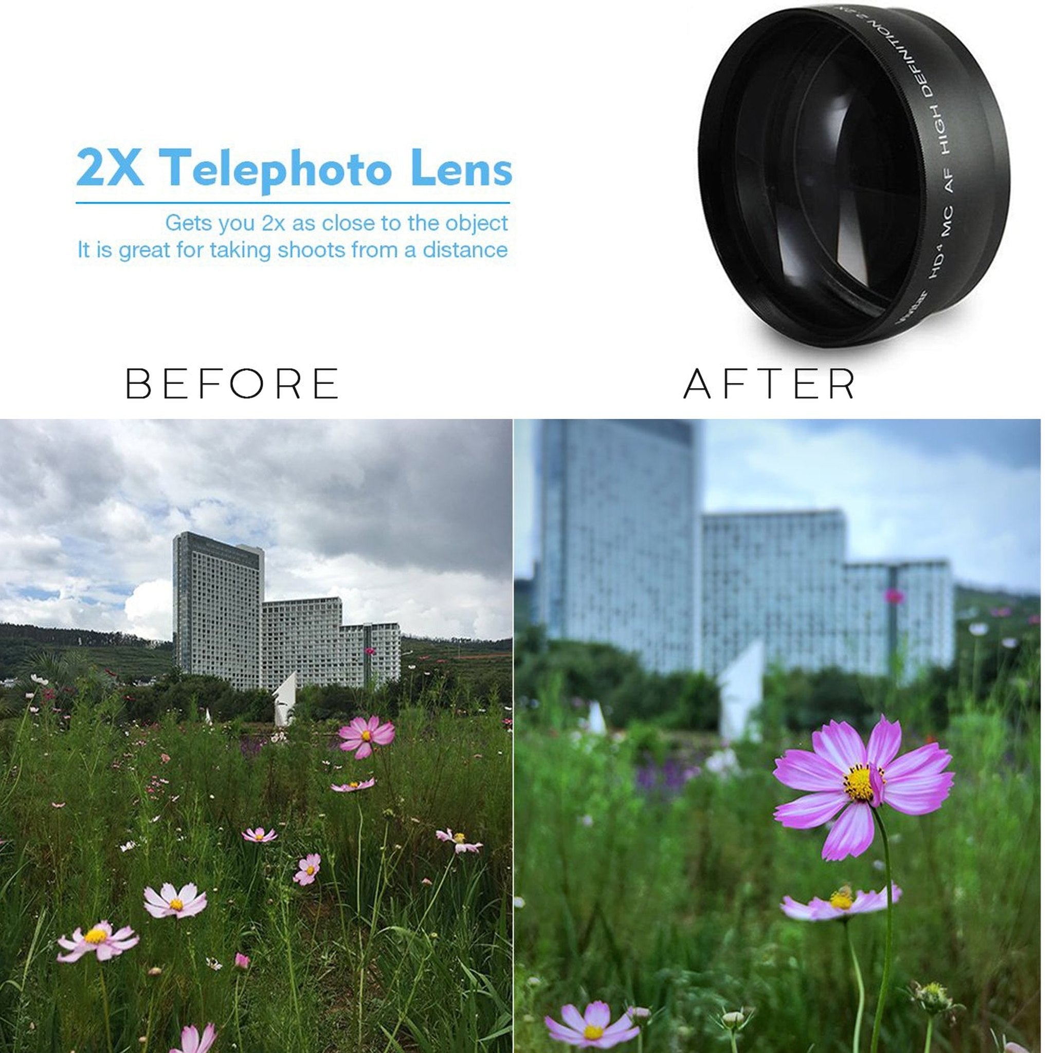 52mm Accessories Kit with Wide Angle and Telephoto Lens, Tulip Hood Bundle