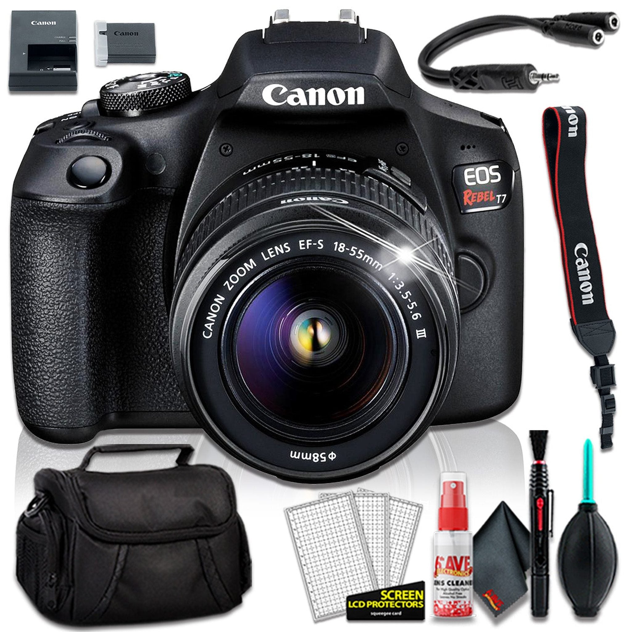 Canon EOS Rebel T7 DSLR Camera with 18-55mm DC III Lens, Bag Bundle and Cleaning Kit Canon