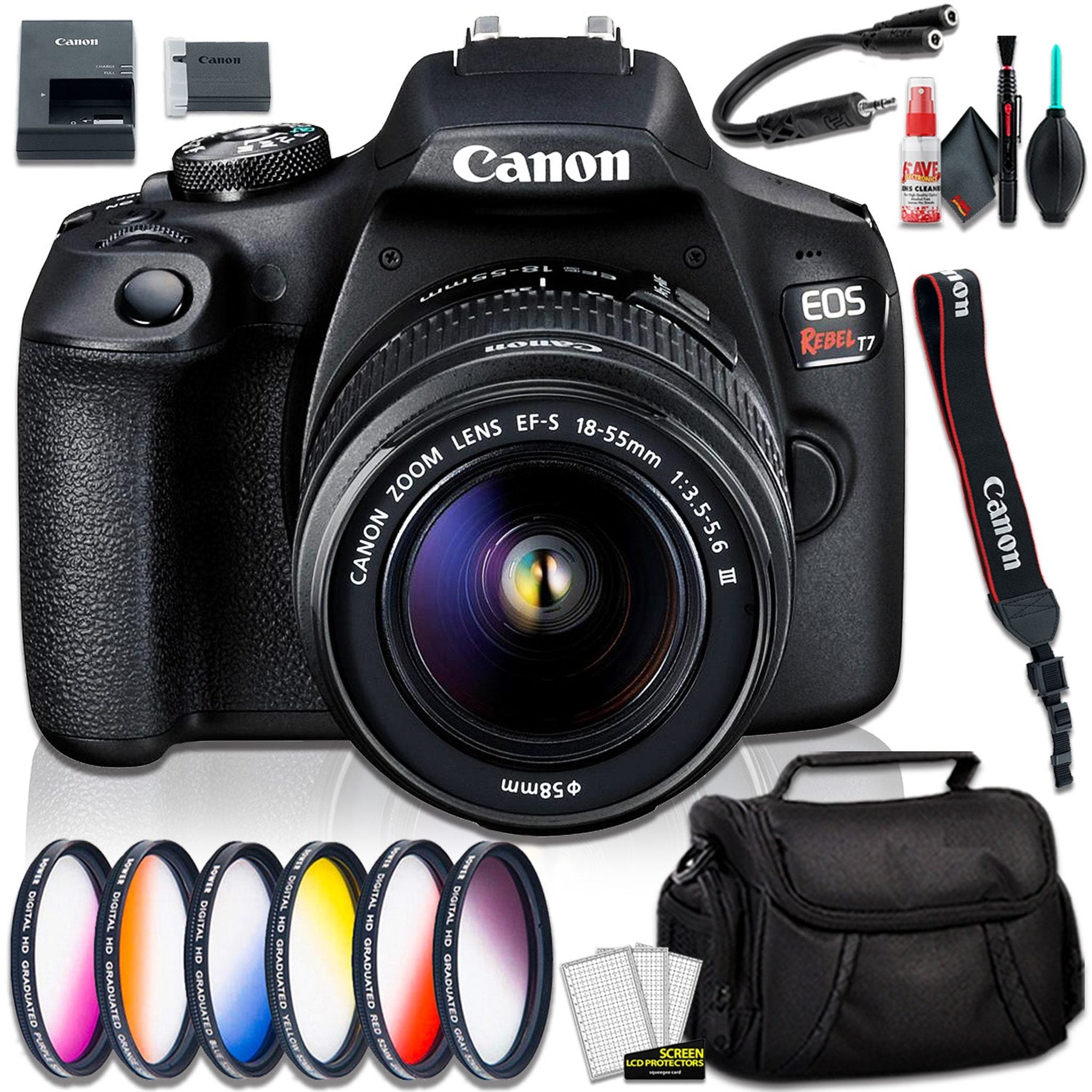 Canon EOS Rebel T7 DSLR Camera with 18-55mm DC III Lens, Camera, and Graduated Color Filter Kit Canon