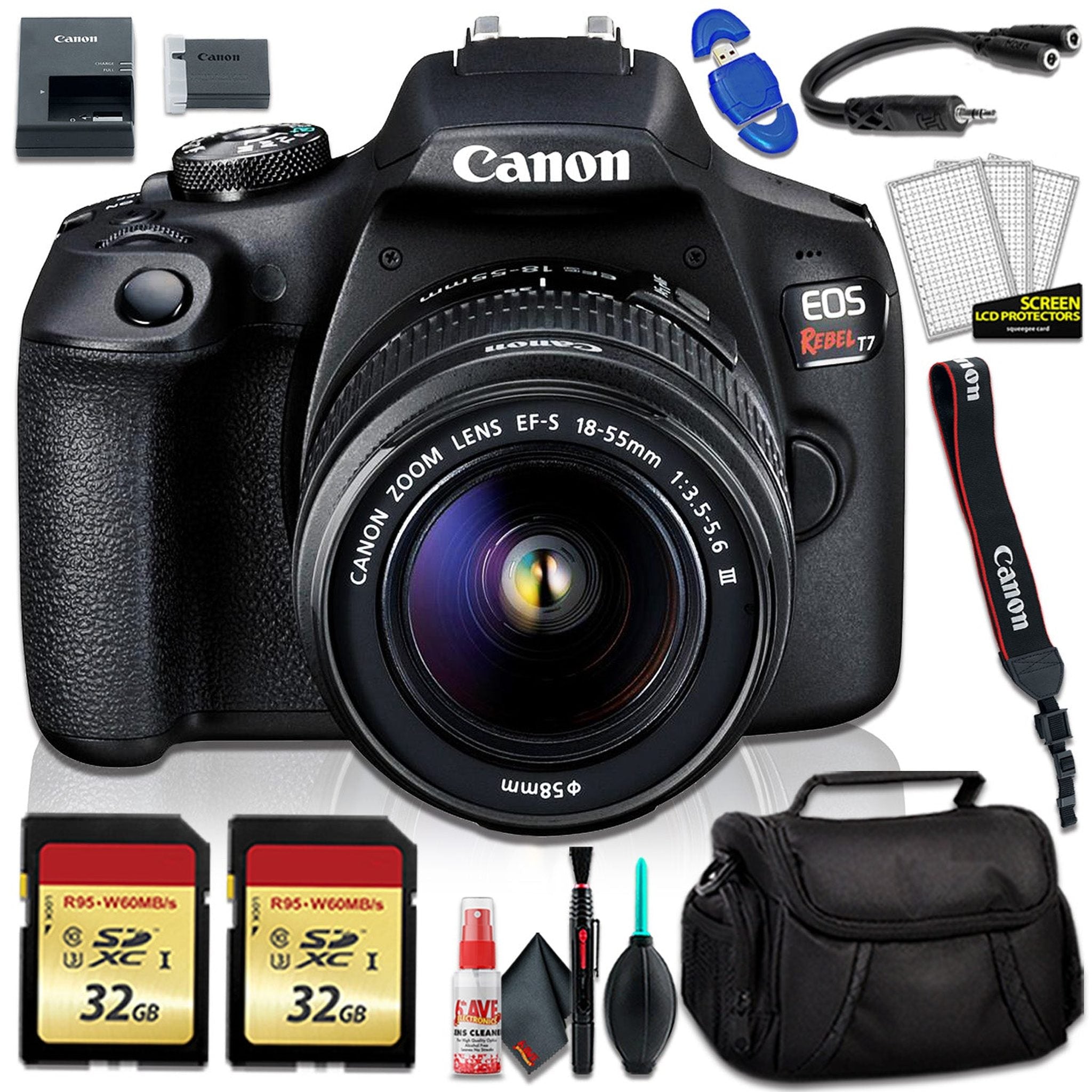 Canon EOS Rebel T7 DSLR Camera with 18-55mm DC III Lens, Camera Bag and 32gb Memory Card Kit Canon