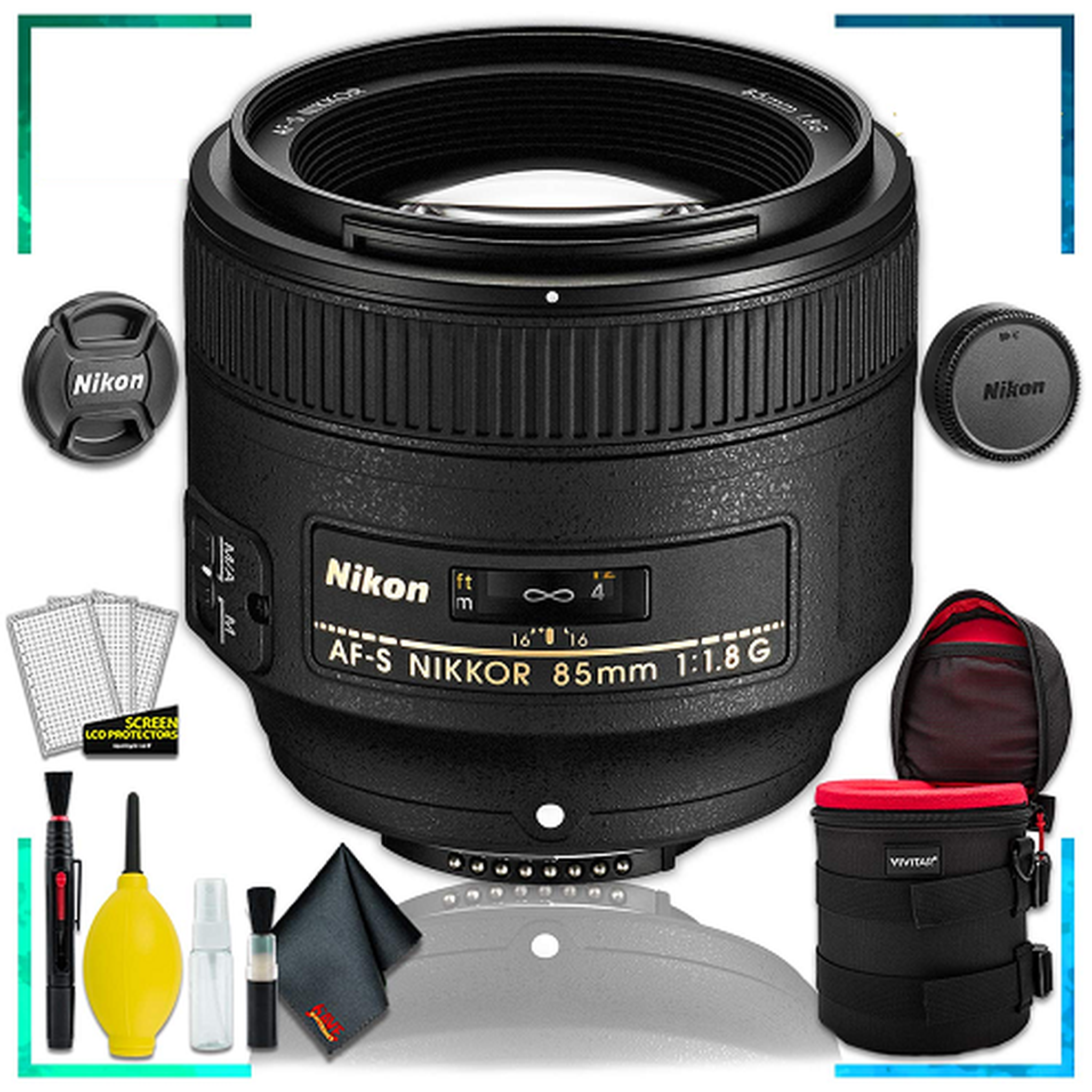 Nikon 85MM f.1.8G AF-S Lens Intl Model + 4.5 inch Vivitar Premium Lens Case + Cleaning Kit Nikon