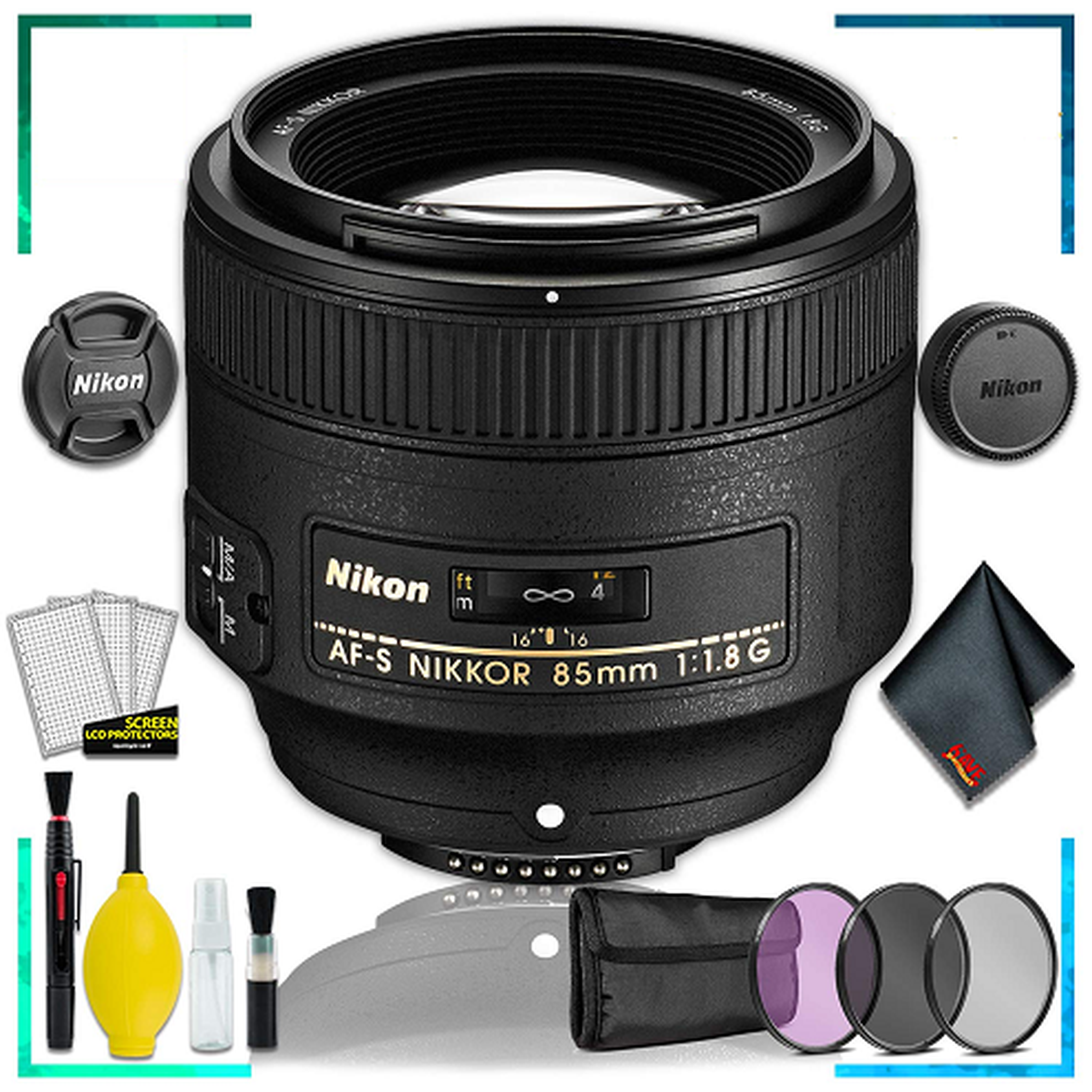 Nikon 85MM f.1.8G AF-S Lens Intl Model + 3pcs UV Lens Filter Kit + Cleaning Kit Nikon