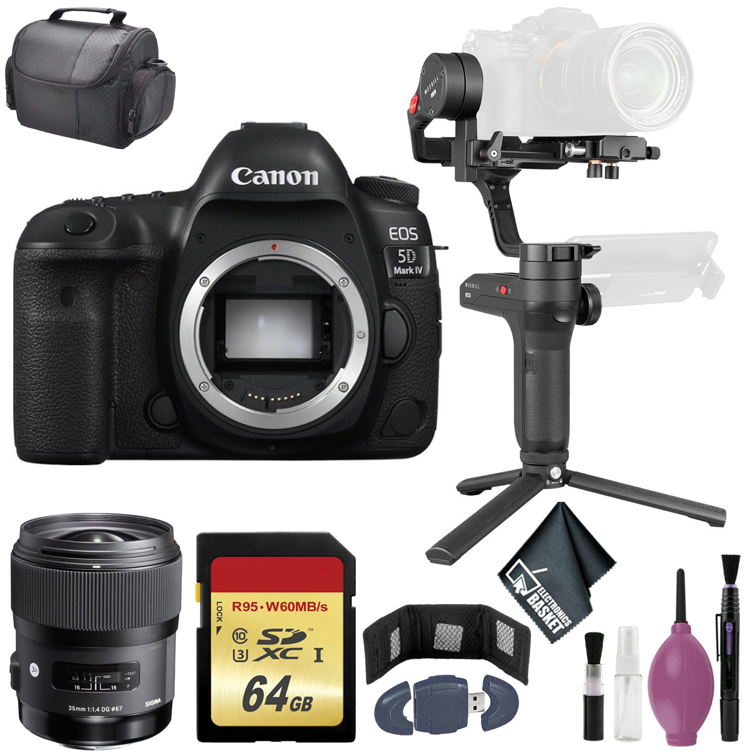 Zhiyun-Tech WEEBILL LAB Handheld Stabilizer - Canon EOS 5D Mark IV DSLR Camera Body Only - 64GB - Card Wallet & Reader - Case Zhiyun-Tech